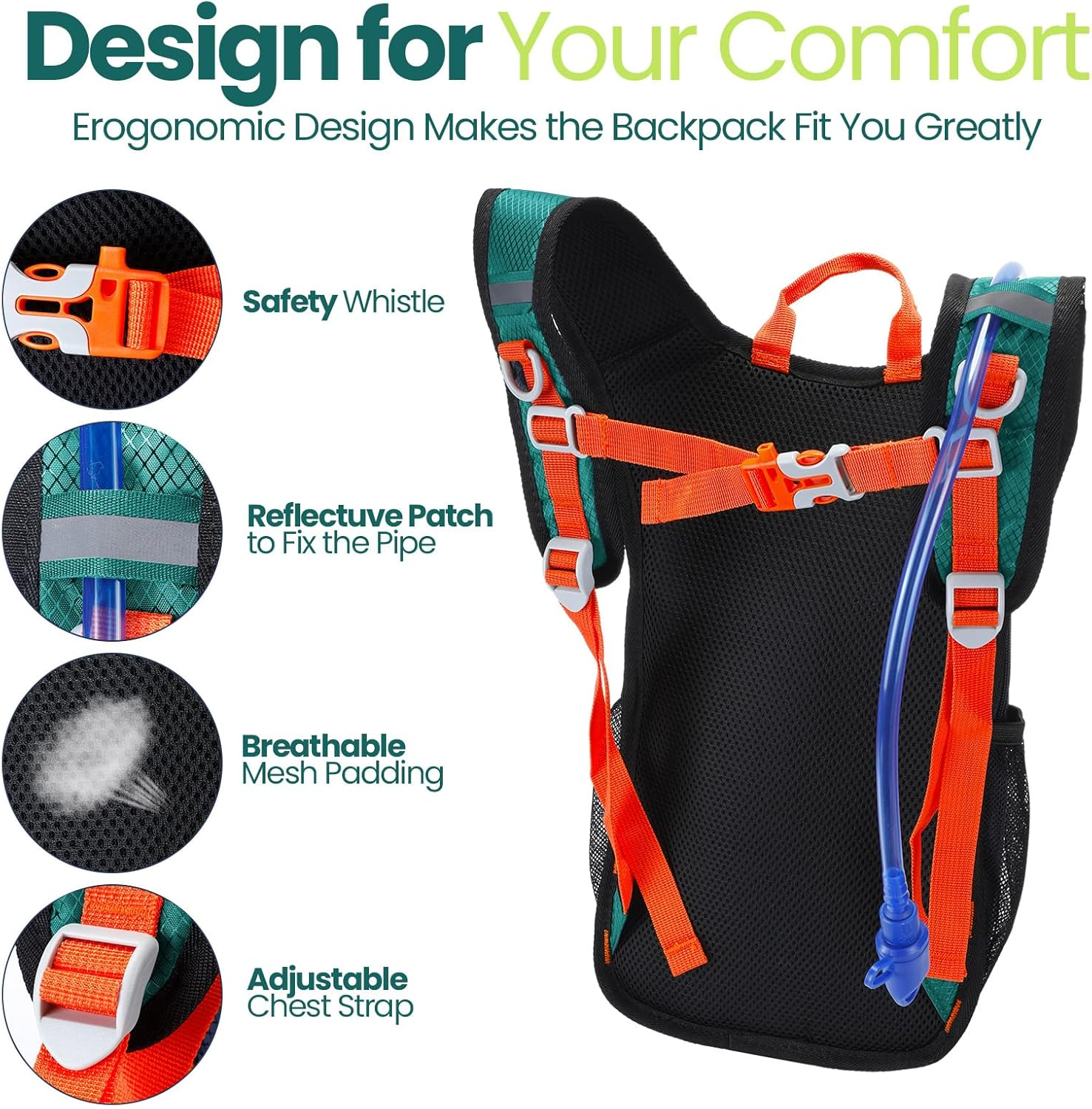 Kids Hydration Backpack with 1.5L Water Bladder Hiking Backpack Lightweight for Boys or Girls Children Biking Climbing Running Cycling - Green image number 7