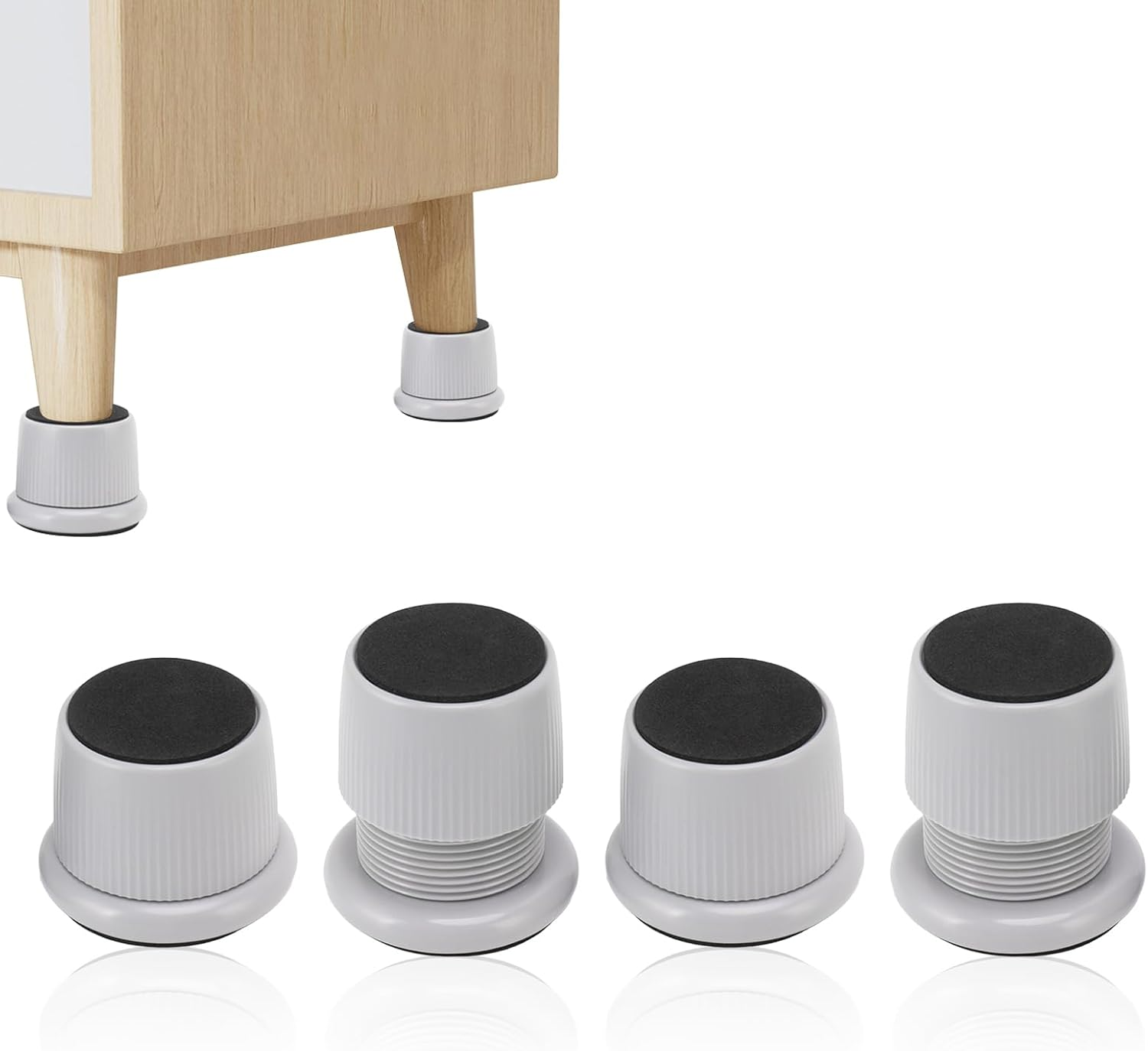 Omabeta 4PCS Furniture Risers with 100Kg Load Capacity, 40-65Mm Adjustable Height for Coffee Machine, Non Slip Furniture Pads for Sofa Bed Table Chair Cabinet,White