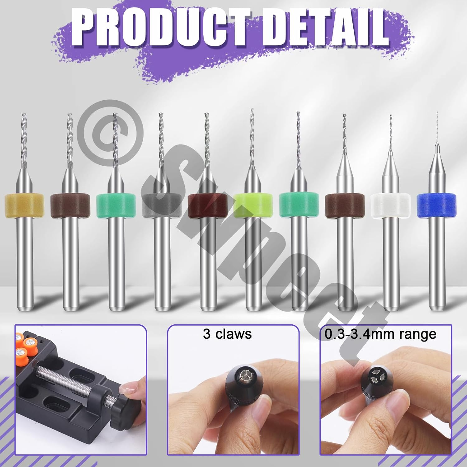 Swpeet 47 Pieces Hand Drill Bits Set Include Mini Bench Vice with Clamps, Pin Vise Hand Drill, Twist Drills and Mini Drills Assortment Kit, Woodworking Hand Bits Set for DIY (0.3-1.2Mm Color Bits) image number 6