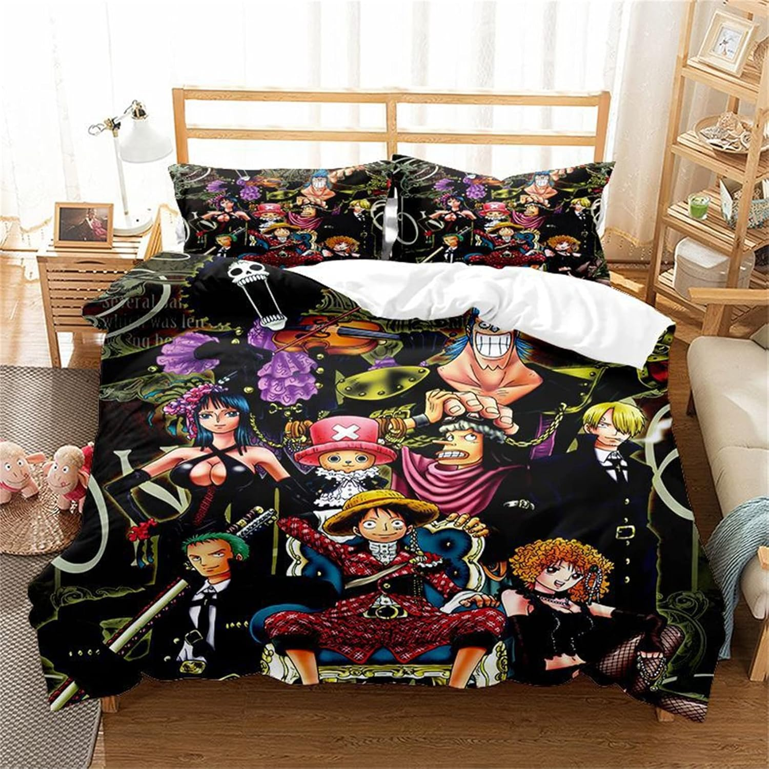 3 Pieces One Piece Duvet Cover Set Soft Breathable Quilt Cover Set Anime Bedding Duvet Cover Set for Teen
