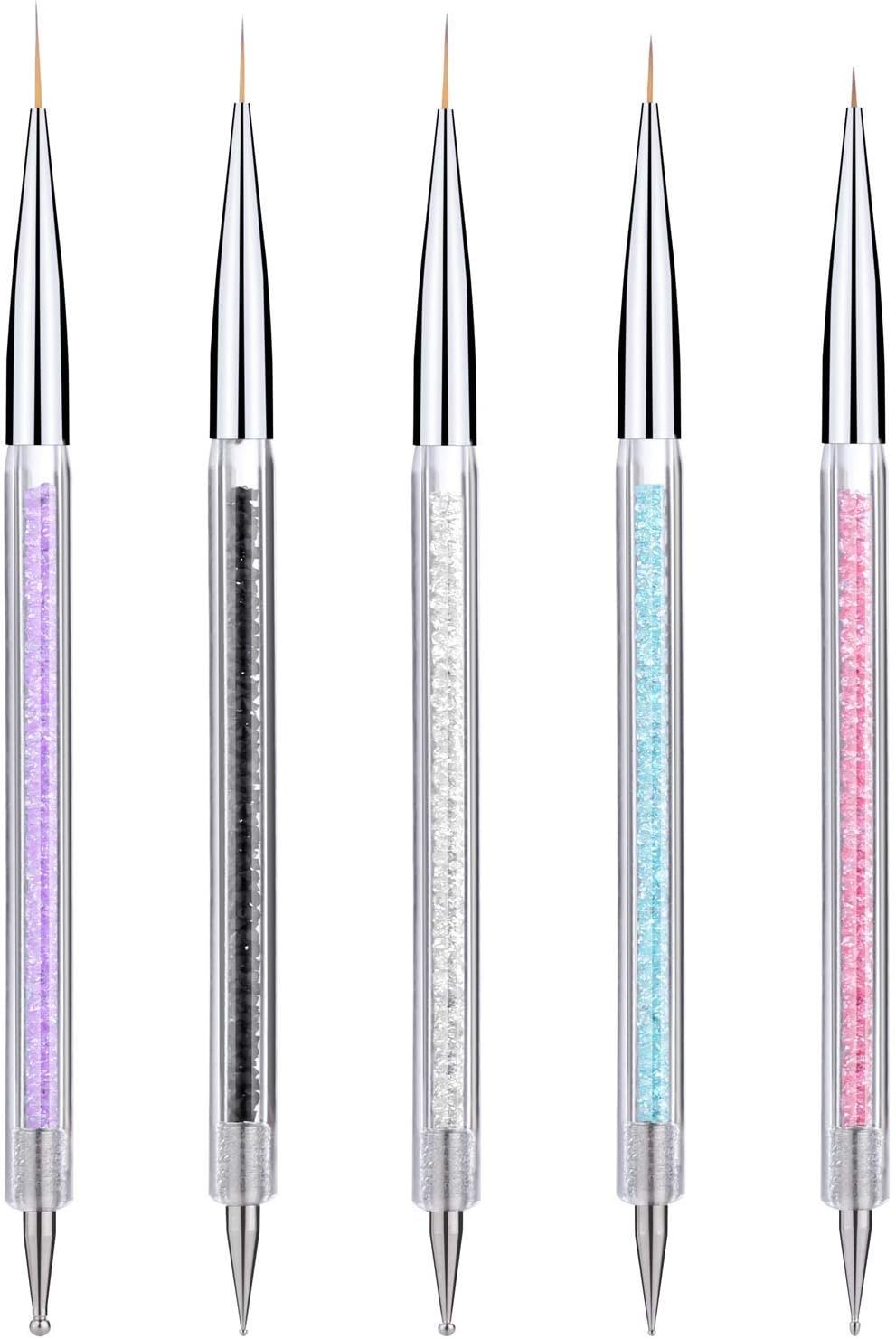 5 Pcs Nail Art Liner Brushes Dual-Ended Nail Polish Decorating Brush Including Fine Striping Brush and Dotting Pen (5,7,9,11,13 Mm) image number 6