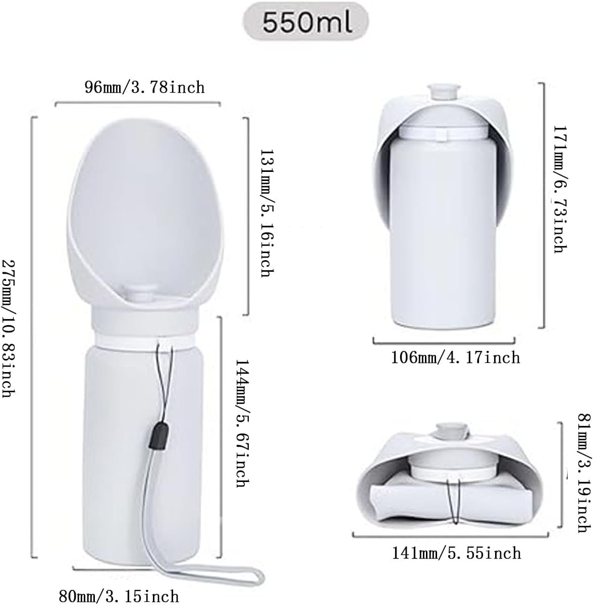 Shengsenfu 18.6 Oz Pet Cat Dog Water Bottle Portable Soft Silicone Leak Proof Foldable, Easy to Clean Dog Drinking Dispenser, Walking Hiking Camping Beach, Travel with Lead Leash Accessory, Dogs Cats image number 1