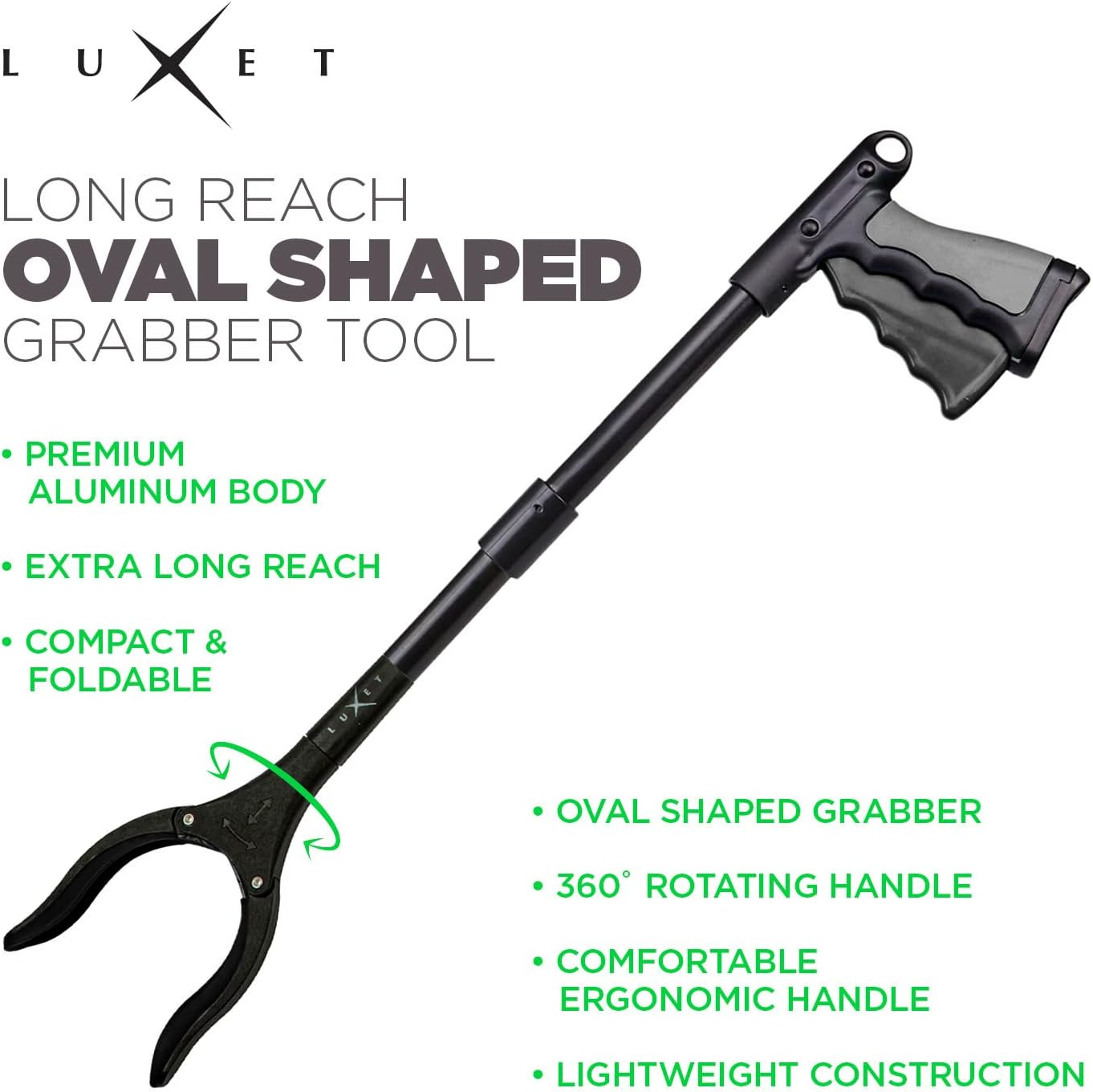 Grabber Tool 19" Aluminum Magnetic Claw, Rotating Lightweight Foldable Reacher Grabber Pickup Tool, Gripper Grabbers for Elderly Grab It Reaching Tool Trash Picker Grabber, Black, by Luxet image number 2