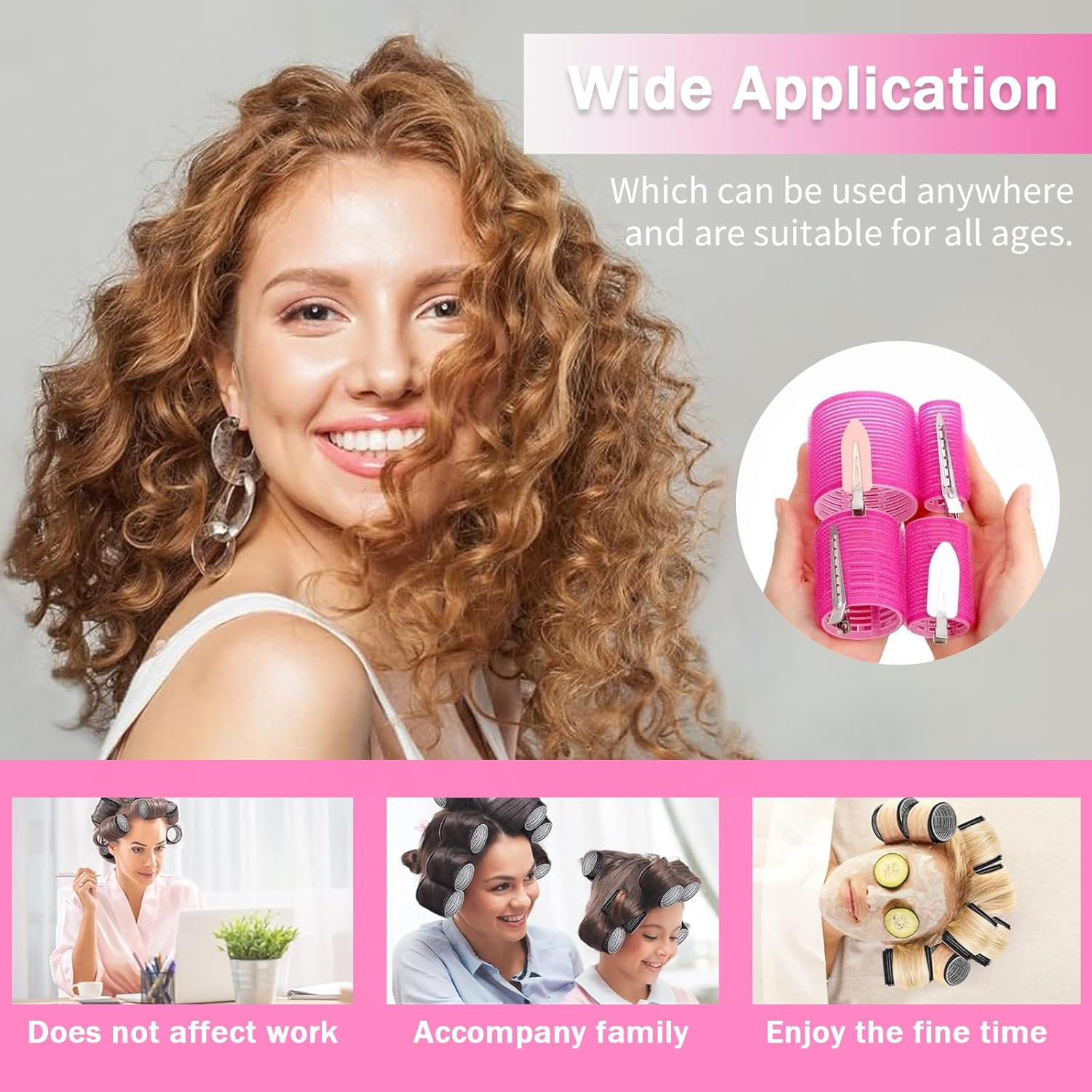 Jotia 50Pcs Hair Rollers Set, Including 24Pcs 25Mm/36Mm/48Mm/60Mm Self Grip Curler Roller, Clips, Comb and Storage Bag, Hair Heatless Roller Hair Curlers Set for All Hair Types (Rose Red) - Rose Red image number 4