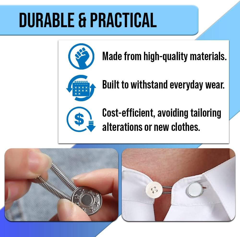 8 Pcs Button Extender Set for Wrist, Shirt, Collar, Polo, and Dress - Quick and Easy Fit Adjustment for Men and Women &ndash; No Sewing Required - by Mobi Lock image number 3