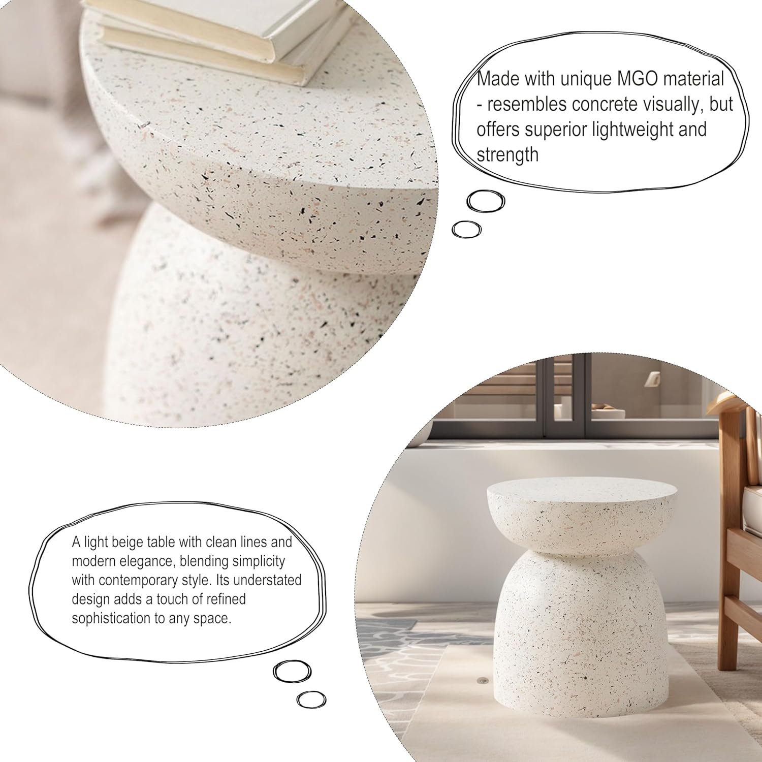 BRMM MIA round Side Table,End Table, Vintage Terrazzo Coffee Tables, Bedside Table for Living Room, Bedroom, Office, Cafe, Waterproof Concrete Stool Stand Outdoor（Style 1 image number 4