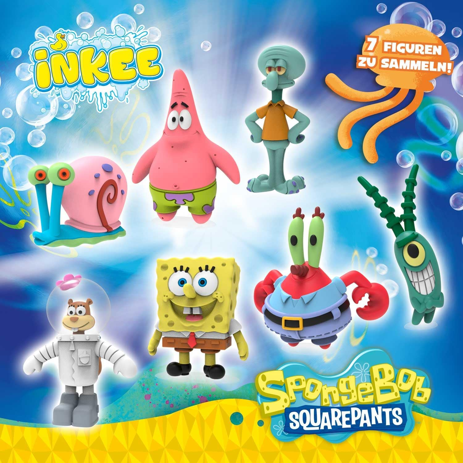 INKEE Spongebob - Bath Bomb Children with Surprise - Spongebob Squarepants Figures to Collect - Bath Ball 80 G with Burger Rubber Aroma and Jojoba Oil, Turquoise or Yellow image number 2