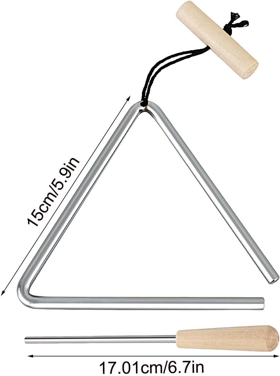 Hand Percussion Triangles | Music Hand Instrument Steel Triangle,Portable Triangle Percussion Bell Triangle Beater for Kids Children - 6 Inches image number 3