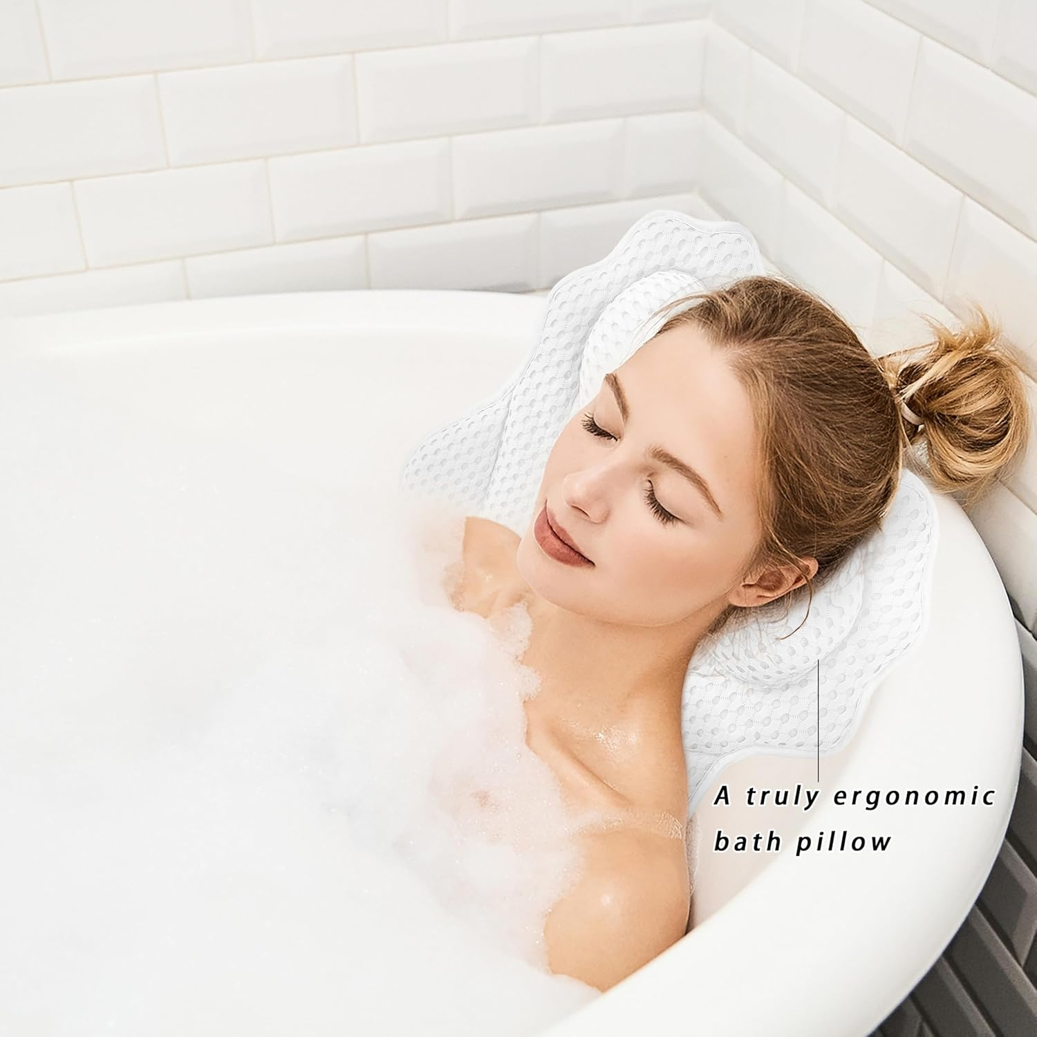 Rwotlls Bath Pillow, Ergonomic Luxury Bathtub Pillow for Tub Head,Neck, Shoulder and Back Support, Headrest with Soft 4D Mesh Fabric and 6 Strong Non-Slip Suction Cups, 2 Pack (White) - Grey+White image number 4