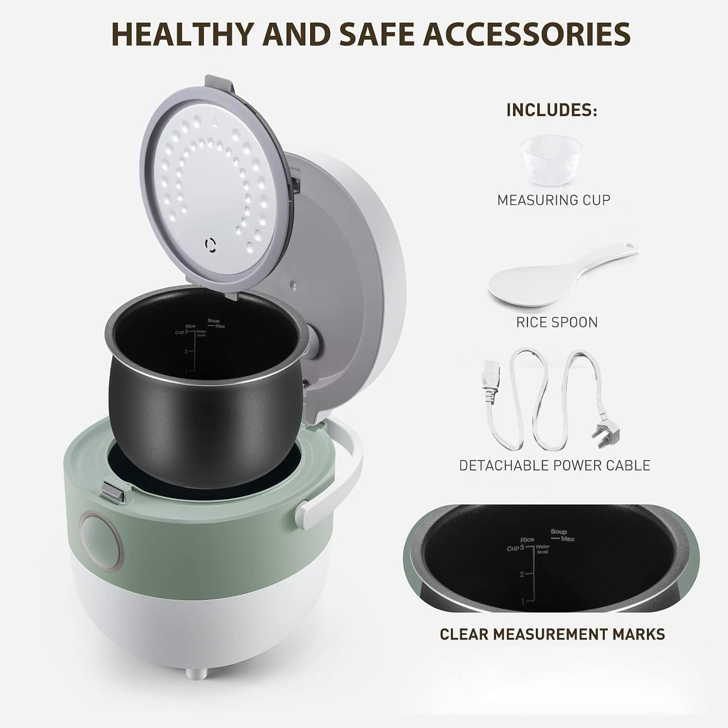 Mini Rice Cooker, 1.6L Portable Healthy Nonstick Small Rice Cooker with Food Steamer, 12H Pre-Set Function, Touch-Screen, for White Brown Rice Quinoa Oatmeal Soup, Bpa-Free, White image number 2