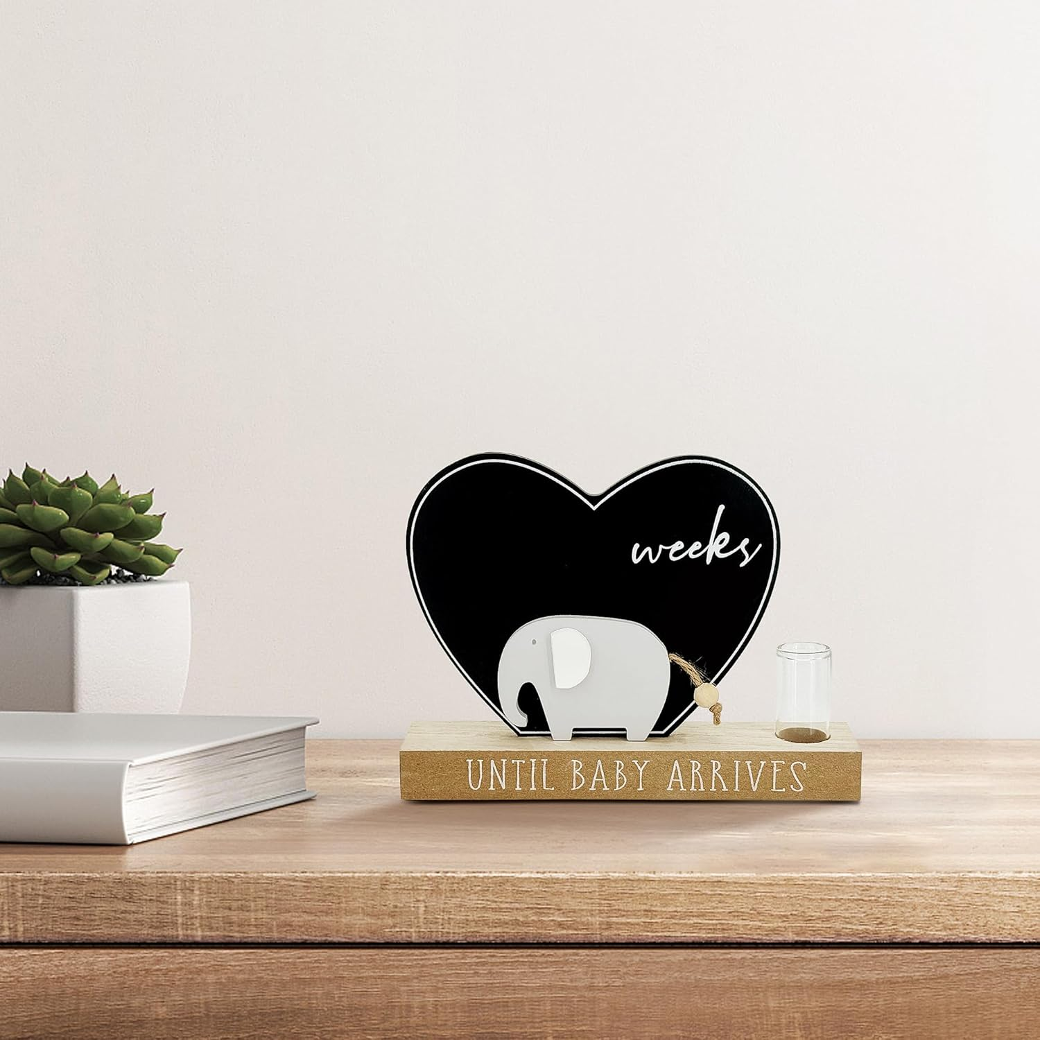 Pregnancy Baby Countdown Decor with Elephant & Chalkboard - Wooden Pregnancy Gifts, Pregnant Nursery Gift with Oil Diffuser image number 2