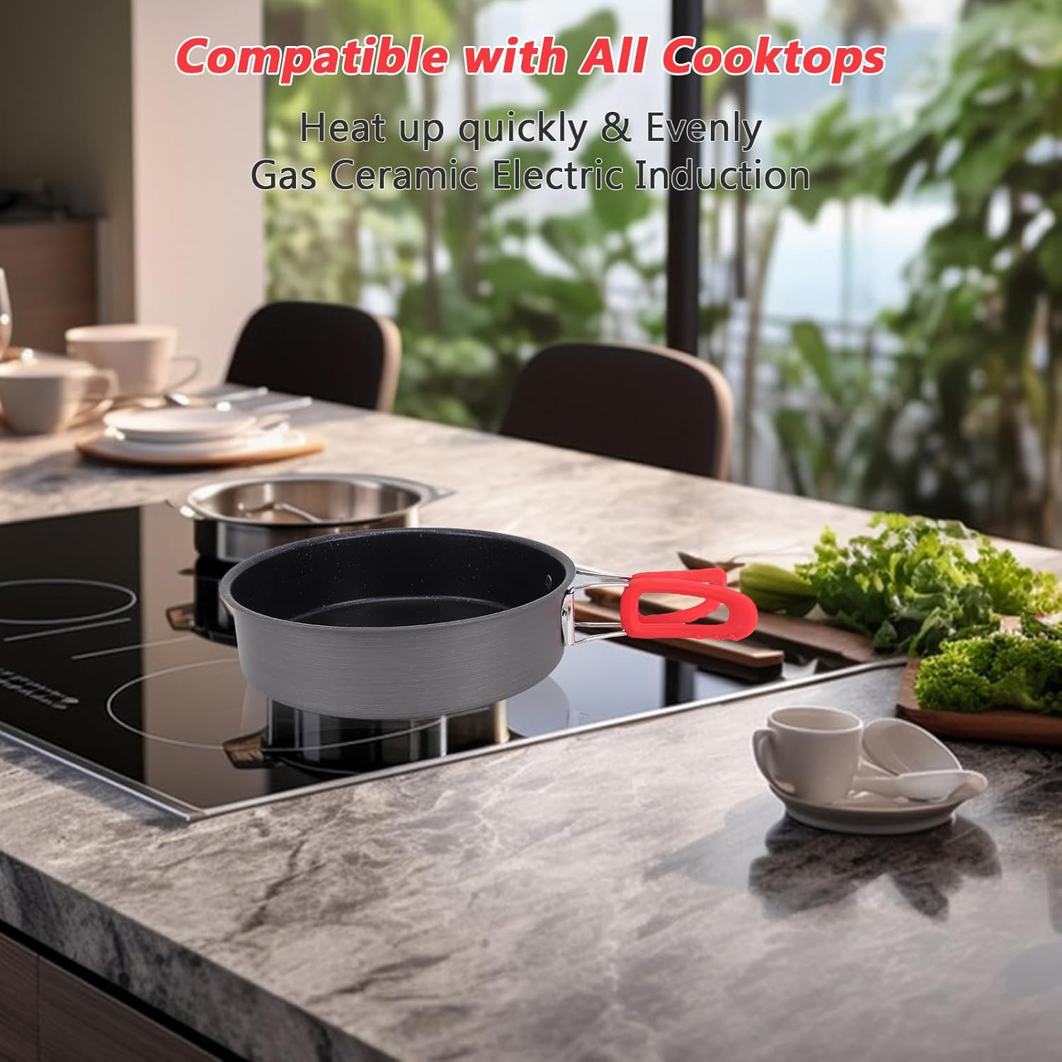 Camping Frying Pan 8Inch Non-Stick Fry Pan Quick Heating Omelet Maker Lightweight Foldable Handle with Thickened Bottom for Gas Ceramic Electric Induction Outdoor Cooking Hiking image number 3