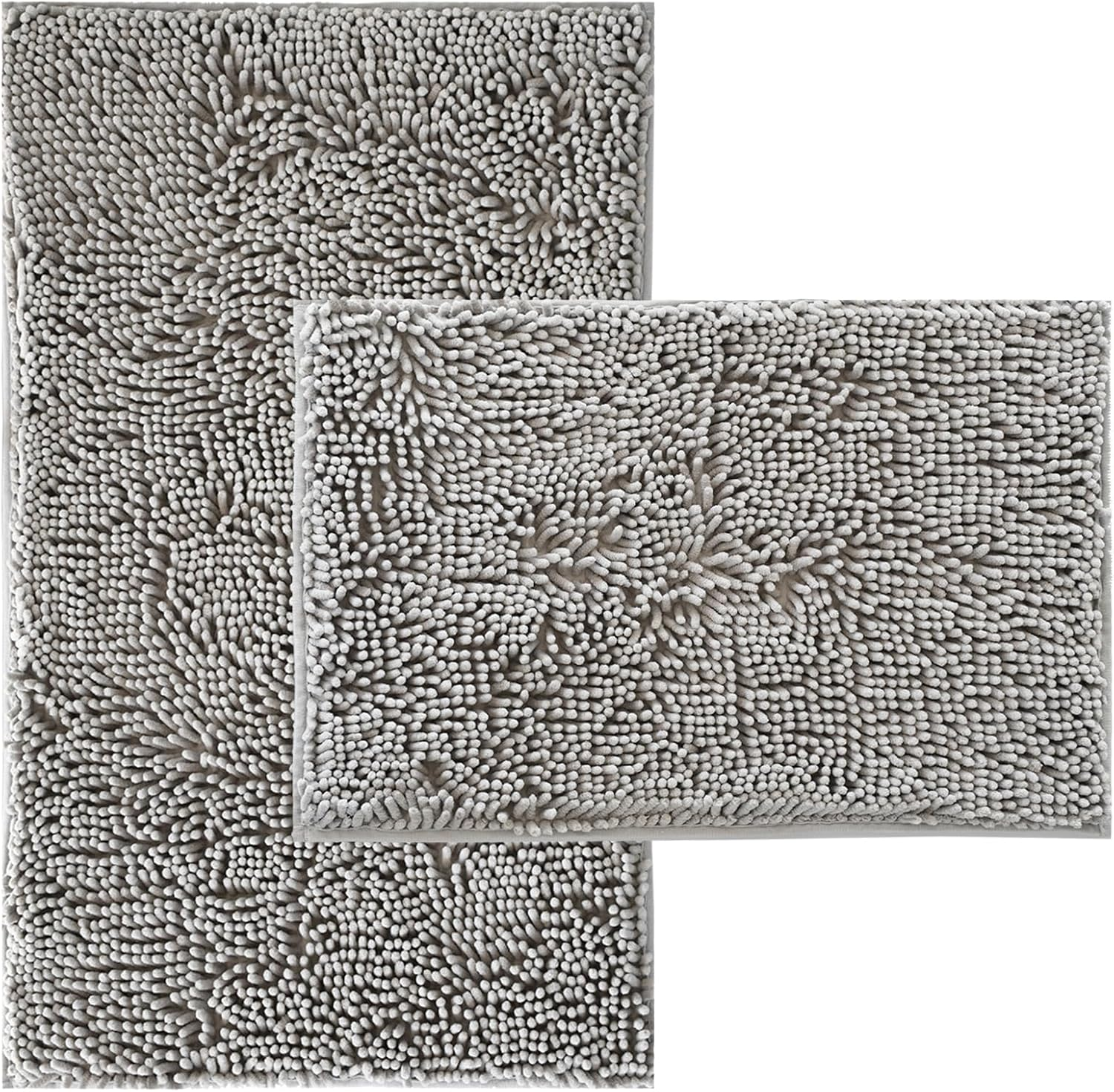 Bathroom Rugs Sets 2 Piece Plush Chenille Bath Rugs Non-Slip Bath Mats Absorbent Shaggy Rugs,Bathtub Mat, Gray Pet Dog Mats,Washable Bathroom Carpet for Tub, Shower, Washroom- 32X20 + 24X16 Inch image number 4