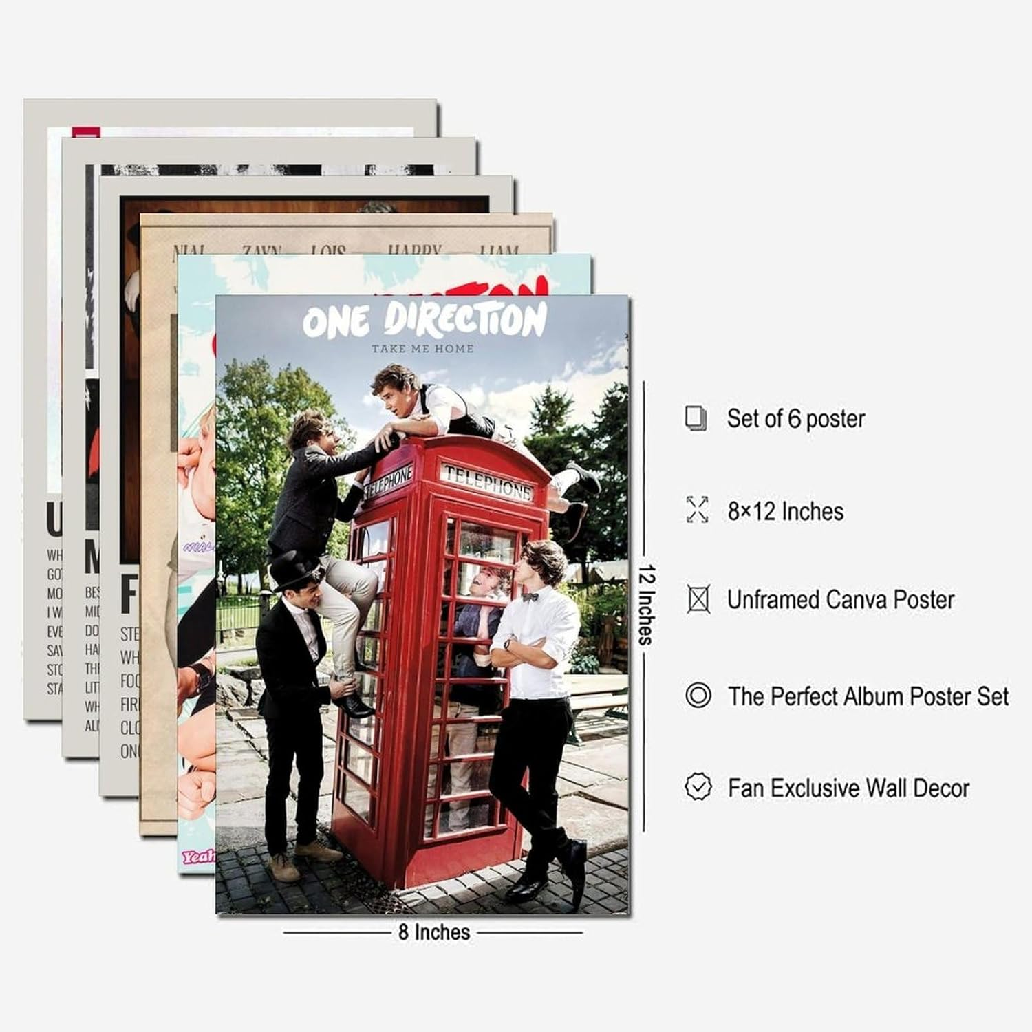 One Poster Direction Music Vintage Cover Poster a Set of 6 Canvas Posters Room Aesthetic Festival Family Bedroom Decor Wall Art Home08X12Inch(20X30Cm) Style image number 1