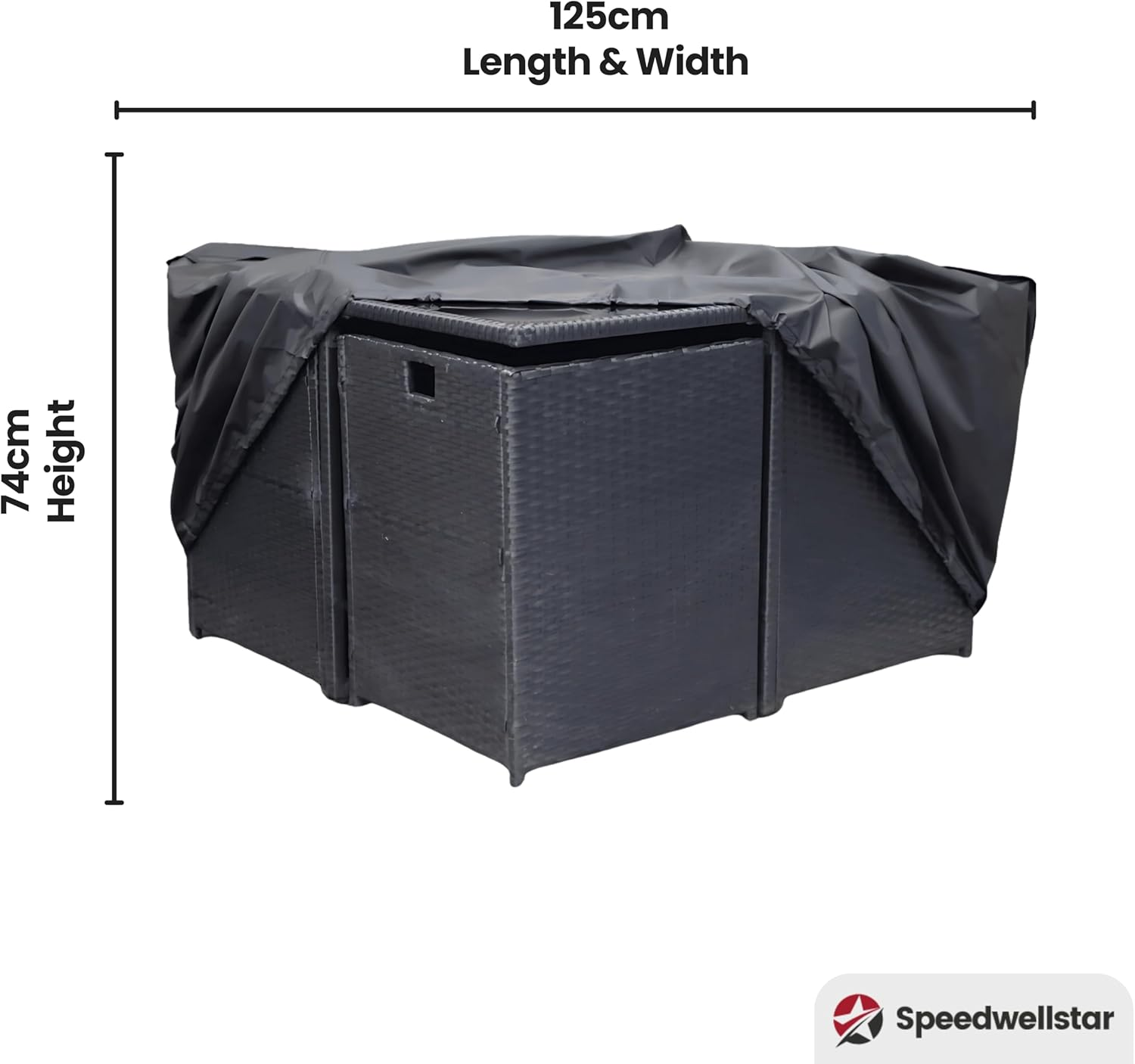 Waterproof Square Garden Table Cover 125X125X74 Cm &ndash; Heavy Duty Patio Furniture Protector for 4&ndash;8 Seater Sets &ndash; Breathable 210D Oxford Fabric with Drawstring &ndash; by Speedwellstar image number 3