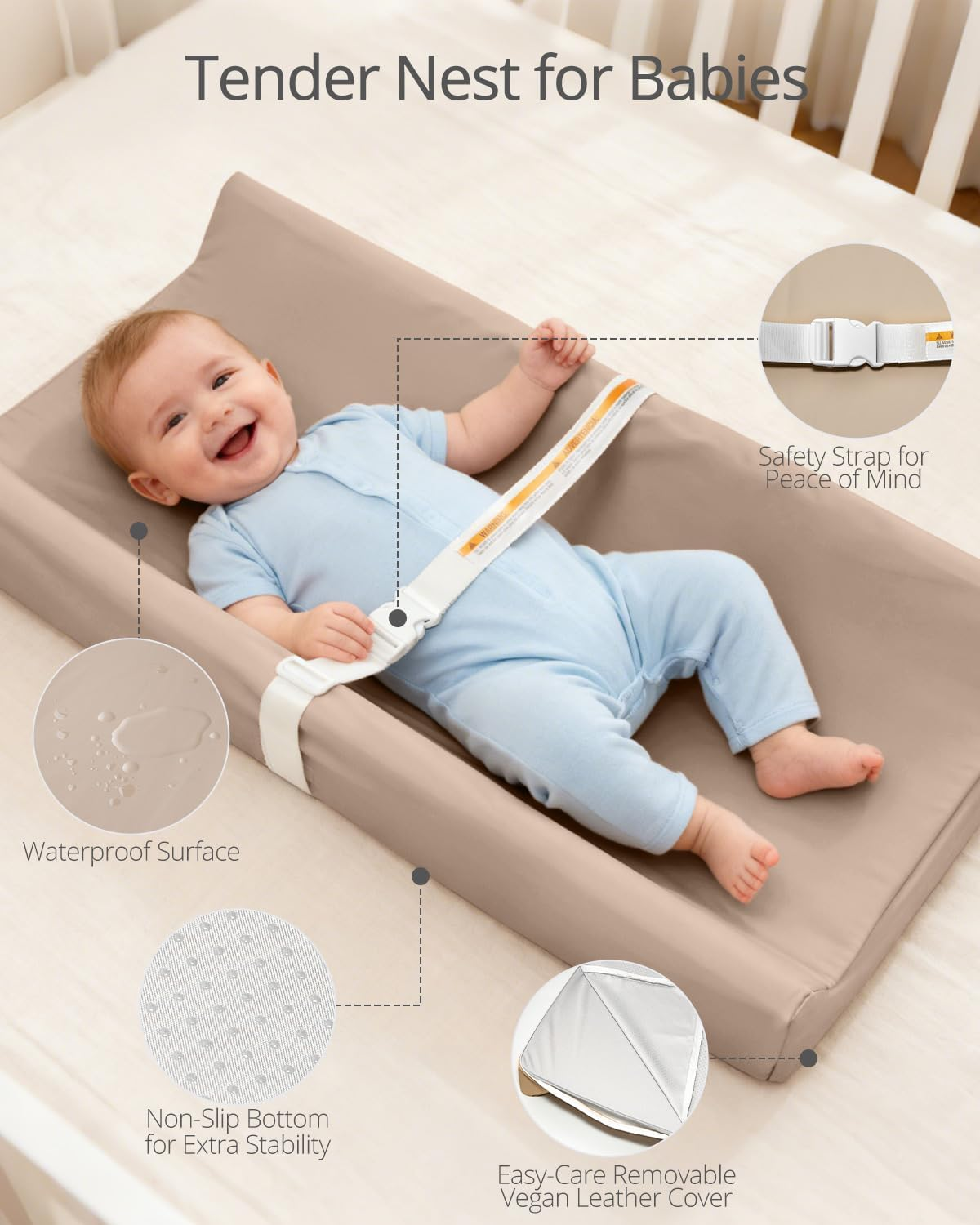 Baby Changing Pad - Vegan Leather Changing Pad, Wipeable Changing Pads, 31.5" X 16" Diaper Waterproof PU Changing Mat for Dresser Table image number 5