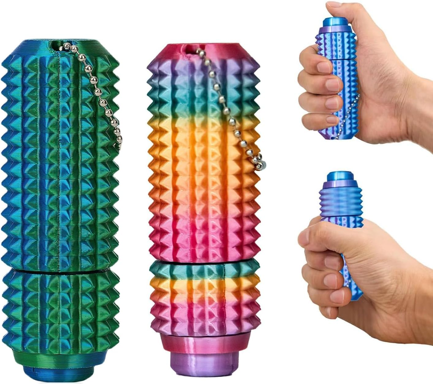 2025 Upgrade 2PCS Little Ouchies Pro Fidget Toy - 3-In-1 Pocket Quiet Fidget Toys for Adults, 3D Printed Keychain Sensory Toy for Stress Anxiety Relief & Focus, Spiky Grippie Stim Keychain Toy