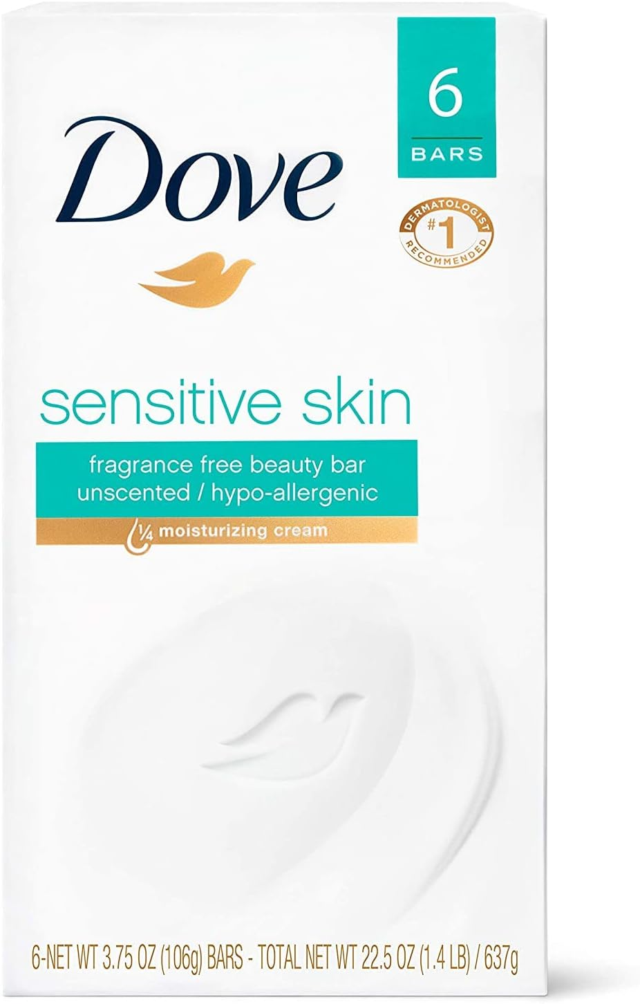 Dove Bath Bars, Sensitive Skin, Unscented 6-4 Oz (113 G) Bars [24 Oz (1.5 Lb) 678 G] (Packaging May Vary) image number 3
