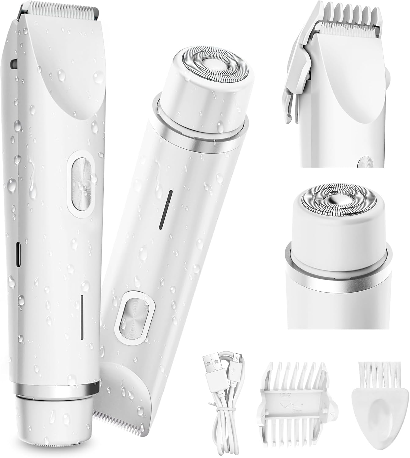 Electric Lady Shaver, 2-In-1 Rechargeable, IPX7 Waterproof, Wet & Dry, Double Head,For Bikini Underarms Legs Arms Body Face (White) image number 4