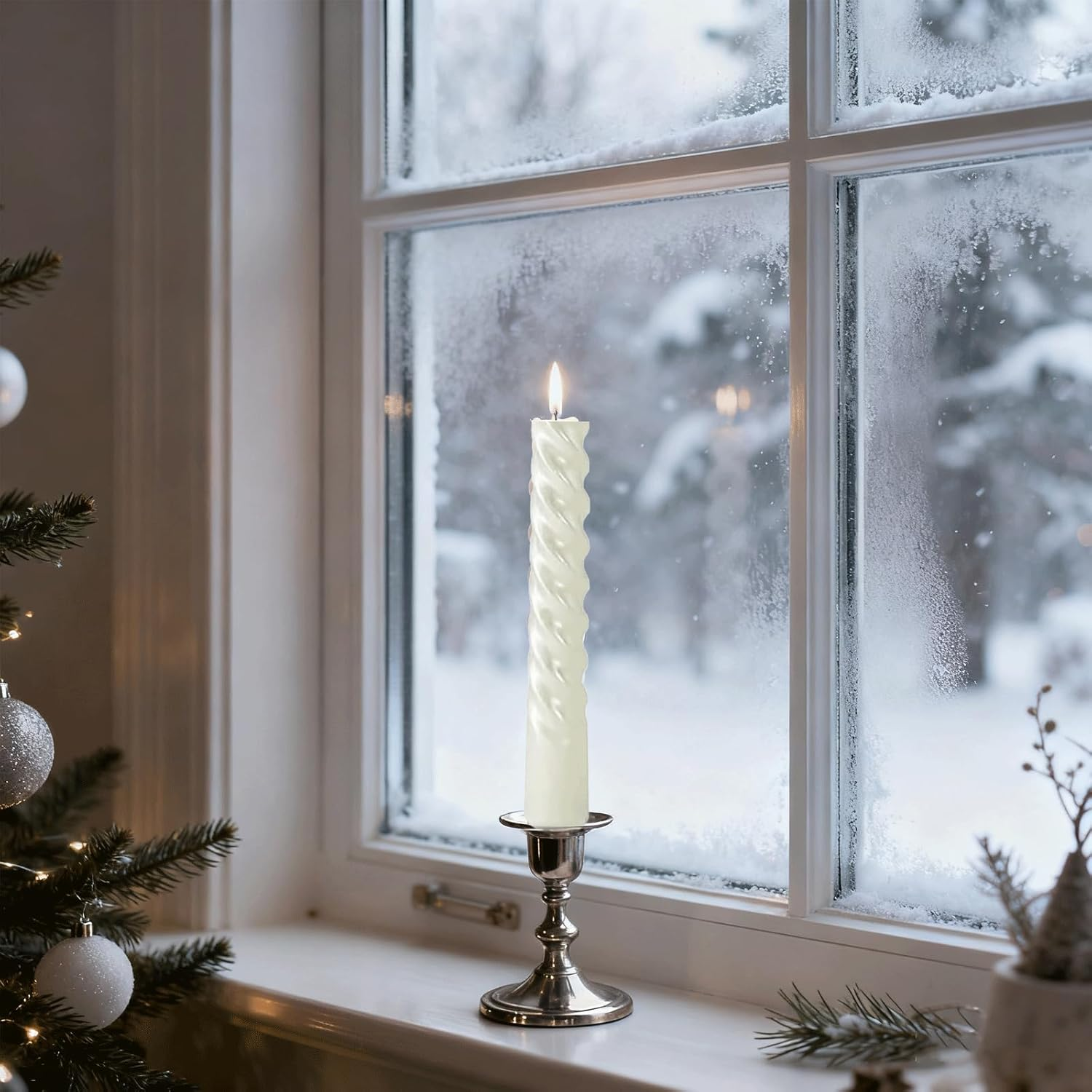 VIKY Pack of 8 Tapered Candles Drop Candles 25 Cm Long - 8 X Pure White Candles - Twisted Taper Candles in White for Christmas Decoration, Elegant Table Decoration, Wedding, Candle Aesthetic Odourless image number 1