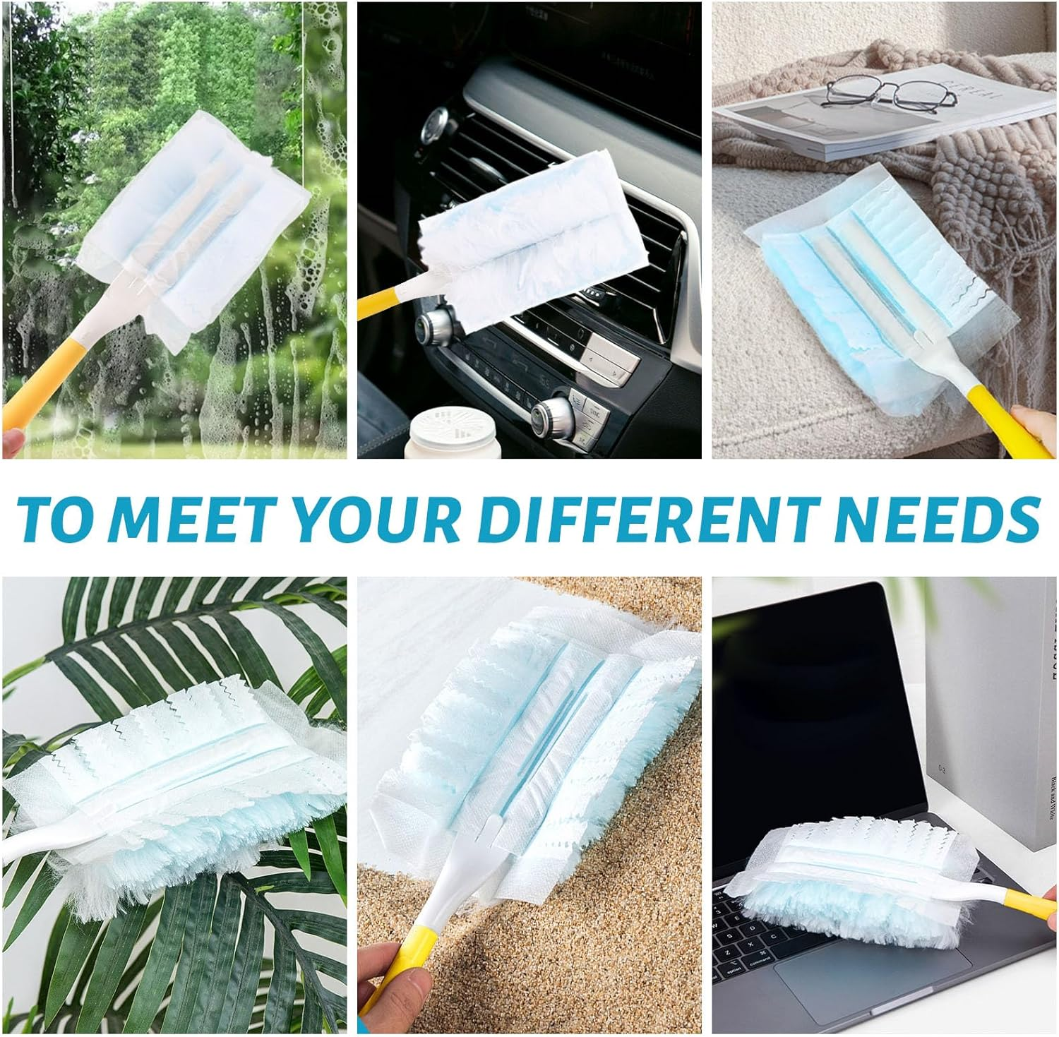 100PCS Duster Refills, 180&deg;Duster Pads with Dusters Handle, Disposable Dusters, Cleaning Supplies for Housekeeping, Dusting Tools image number 3