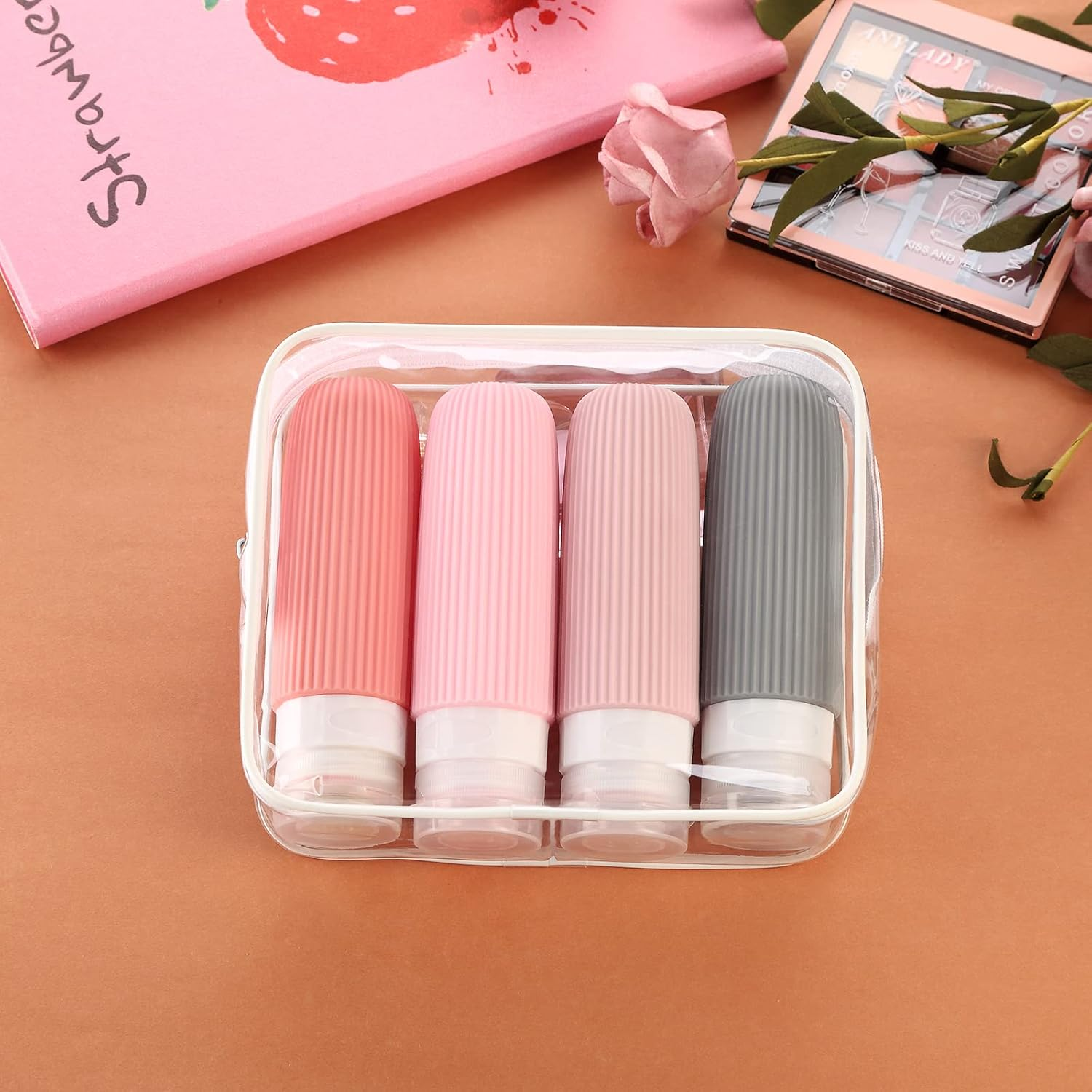 Mrsdry Travel Bottles for Toiletries, Tsa Approved 3Oz Portable Bottles, BPA Free Leak Proof Squeezable Silicone Size Containers, Accessories with Clear Toiletry Bag (4 Pack), Pink image number 6