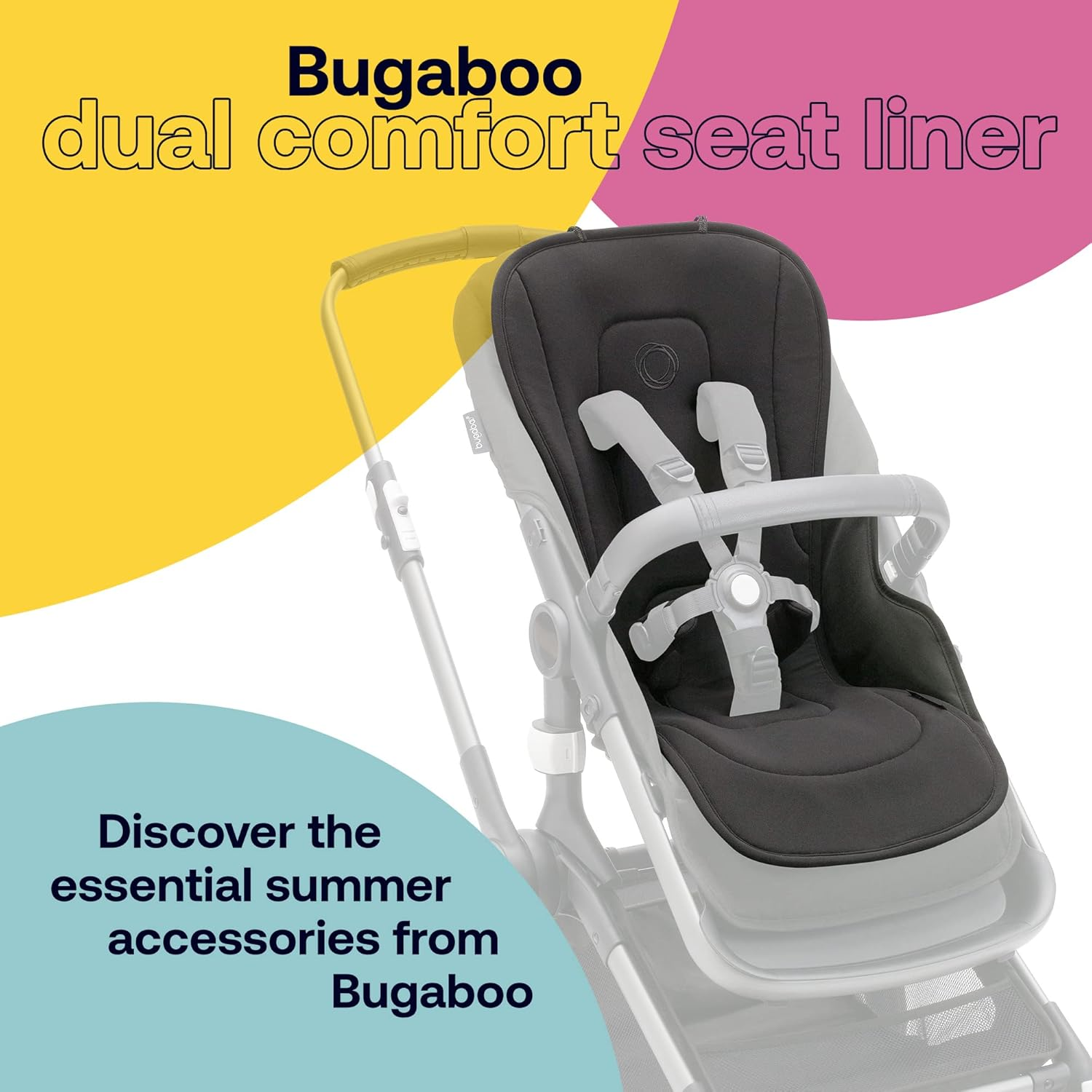 Bugaboo Dual Comfort Seat Liner for Pushchairs, All-Season Comfort, Improved Fit, Compatible with All Bugaboo Strollers, Reversible, Super Soft 3D Mesh, Midnight Black image number 2