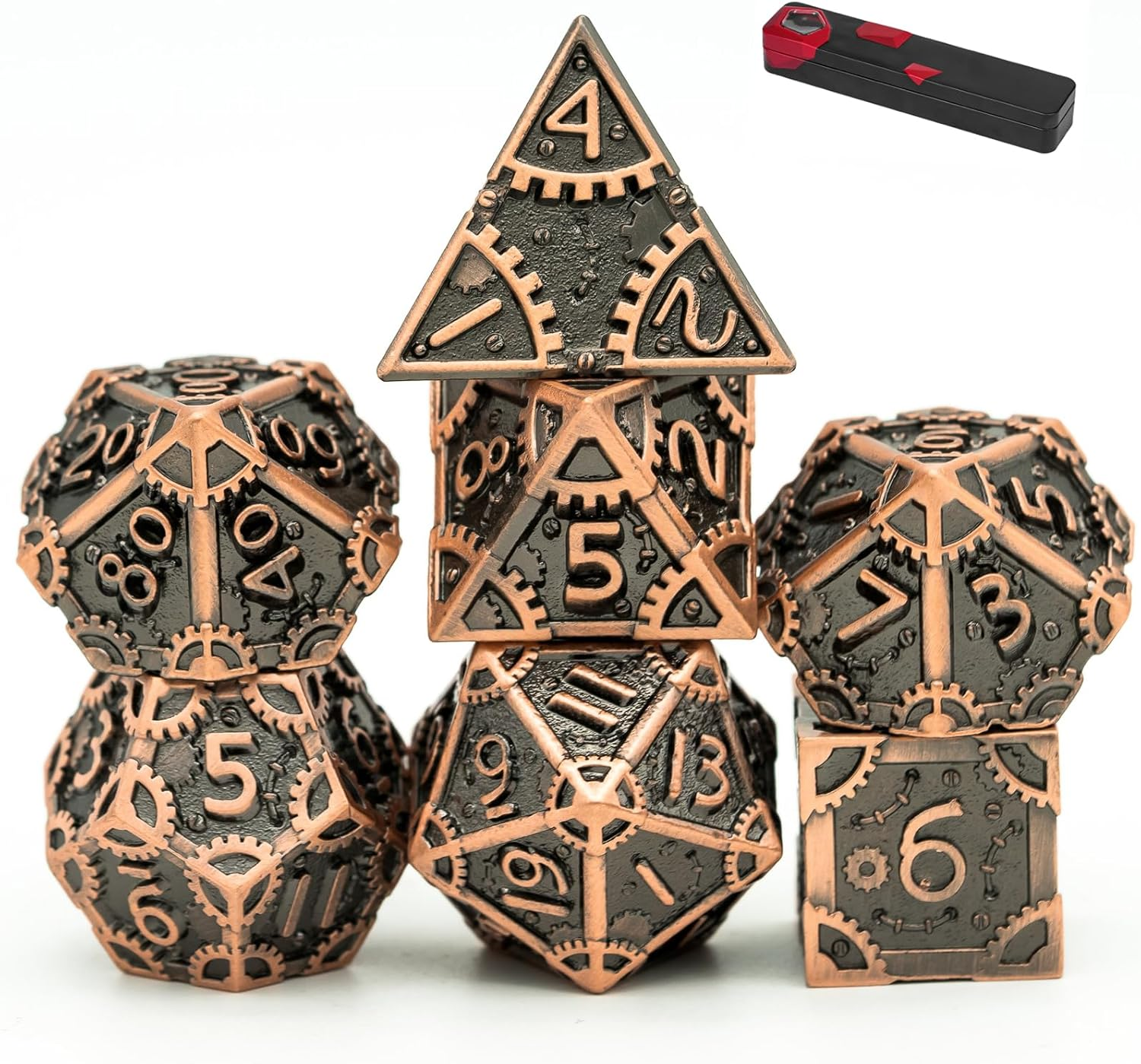 UDIXI Steampunk Style Metal Dice Set 7 Die Polyhedral DND Dice Set D&D Dice for Dungeons and Dragons Role Playing Game and Math Teaching (Ancient Bronze)