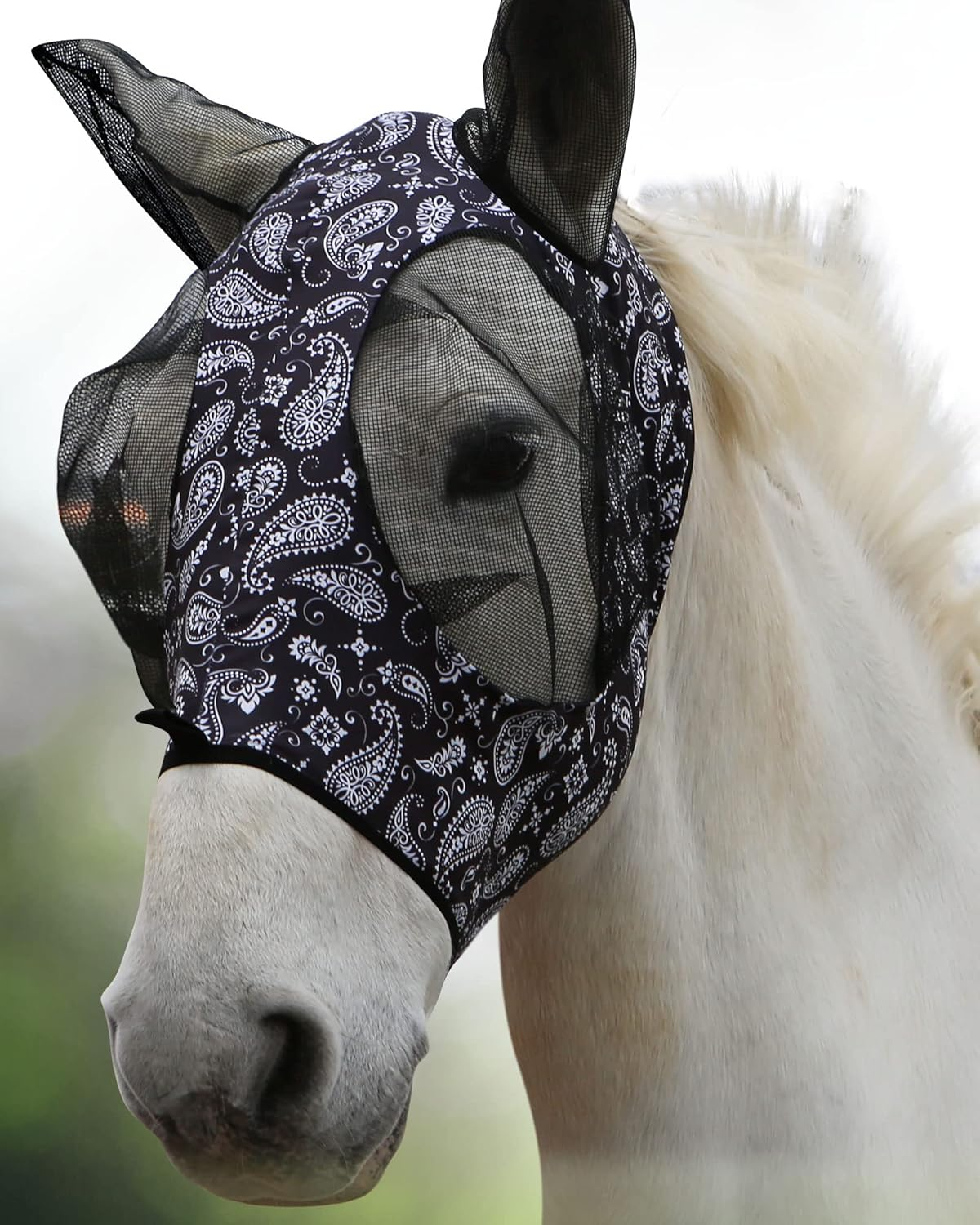Harrison Howard Super Comfort Stretchy Fly Mask Large Eye Space with UV Protection Soft on Skin with Breathability Paisley Wave Cob (Medium) image number 6