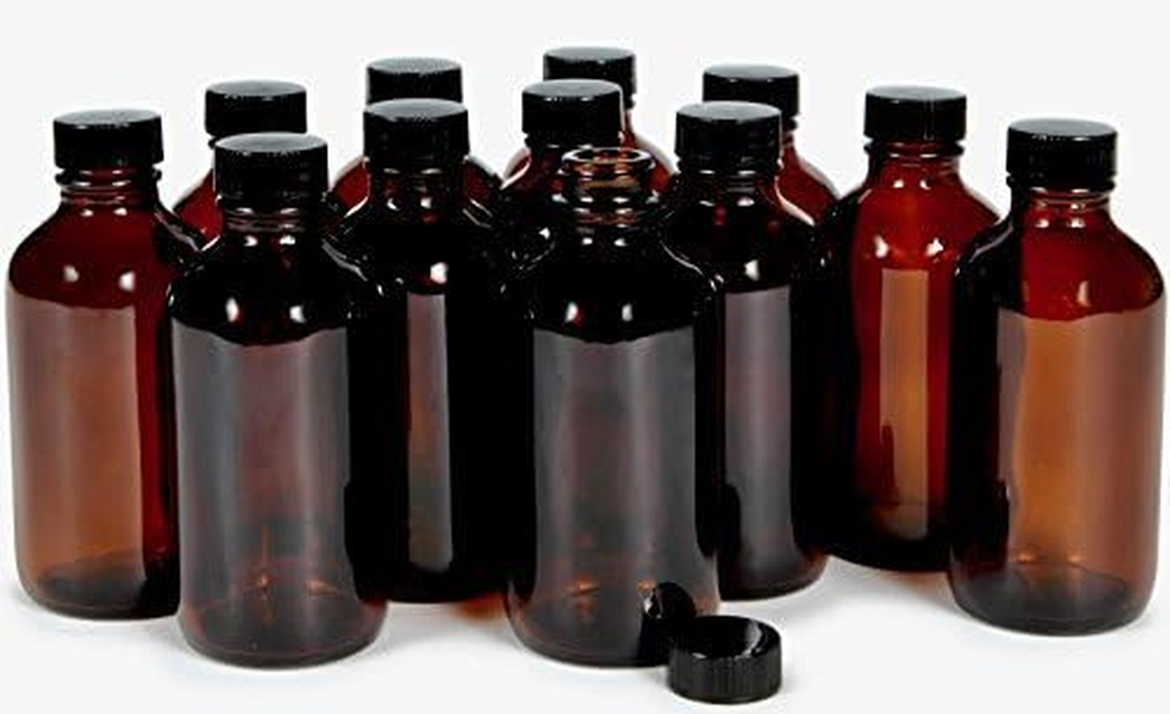 Vivaplex, 12, Amber, 4 Oz Glass Bottles, with Lids
