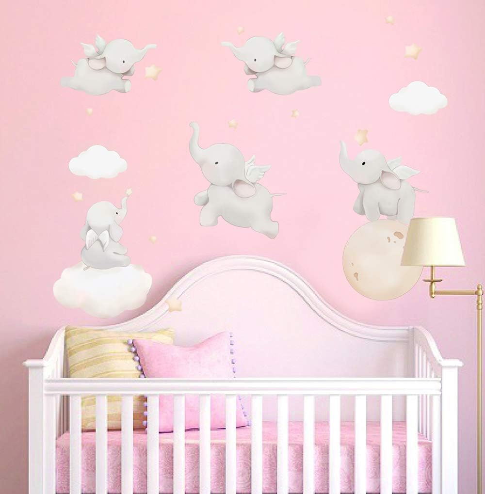 Runtoo Elephant Wall Decal Kids Animals Art Wall Stickers Baby Nursery Bedroom Space Wall D&eacute;cor