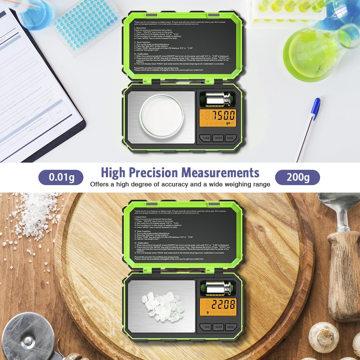 Digital Milligram Scale, 200G/ 0.01G Precision Mini Jewellery Scales with 50G Calibration, Potable Mini Scales Digital with LCD Backlit, 6 Units, Tare Function, for Jewellery, Experiment image number 2