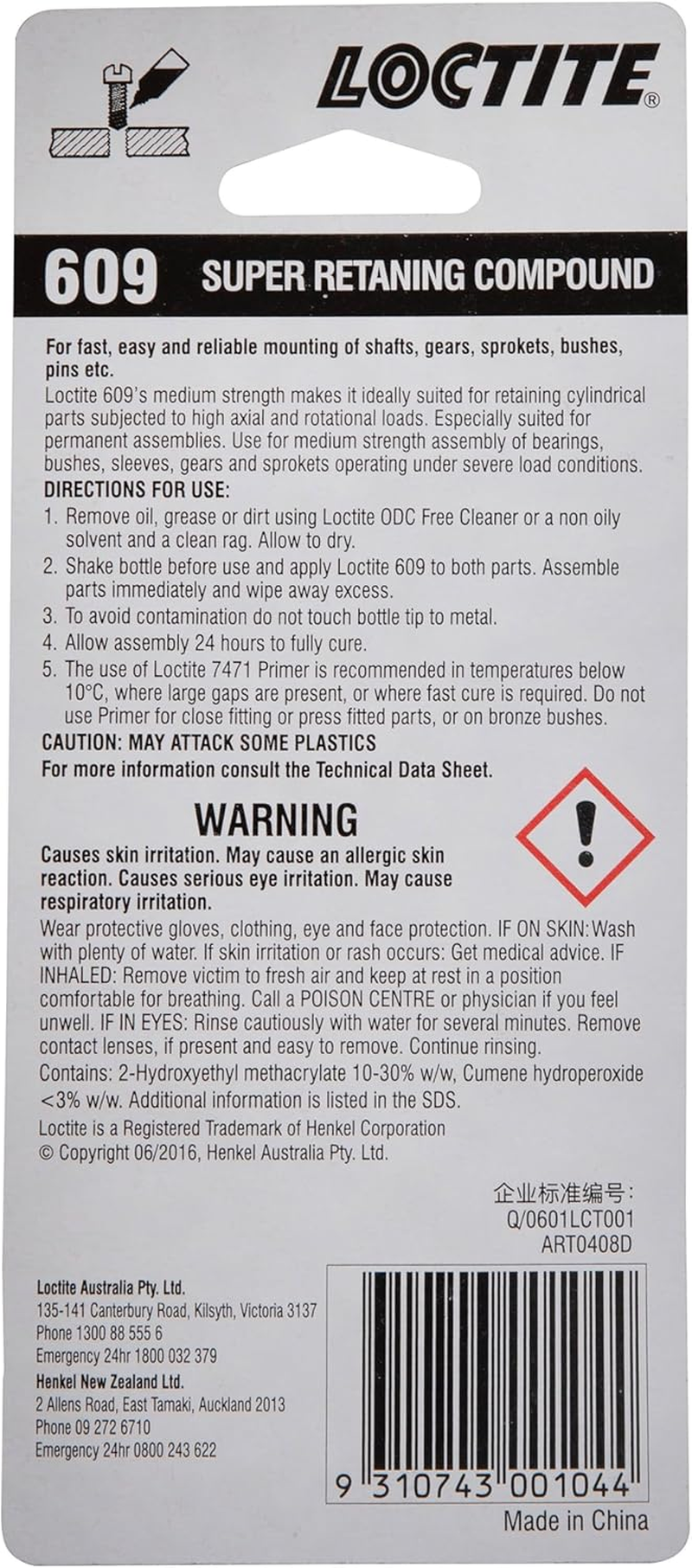 Loctite 609 Shaft Fit Retaining Compound 10 Ml image number 1