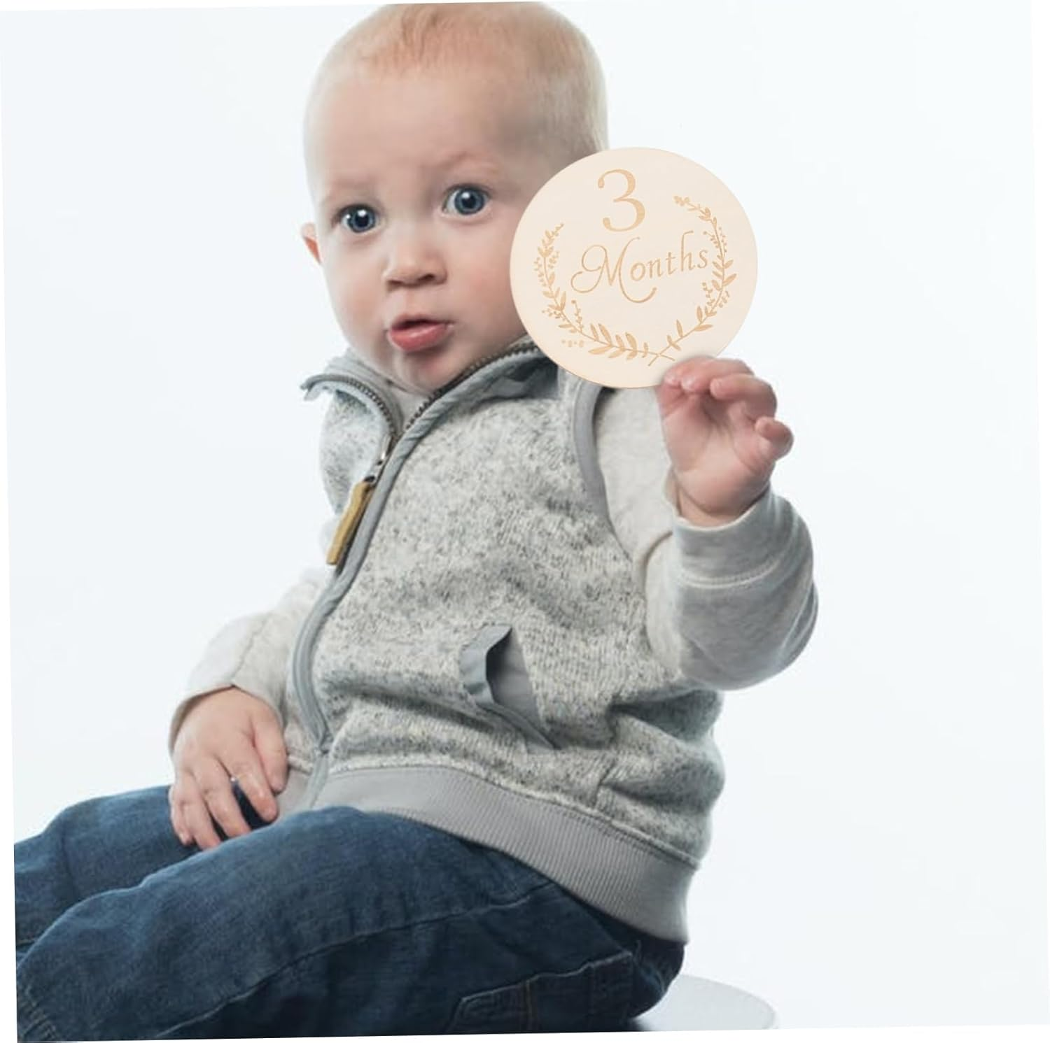 Gadpiparty 13Pcs Wooden Slices Newborn Milestone Cards for Monthly Growth Cards DIY Wooden Chips for Shower Decor image number 6