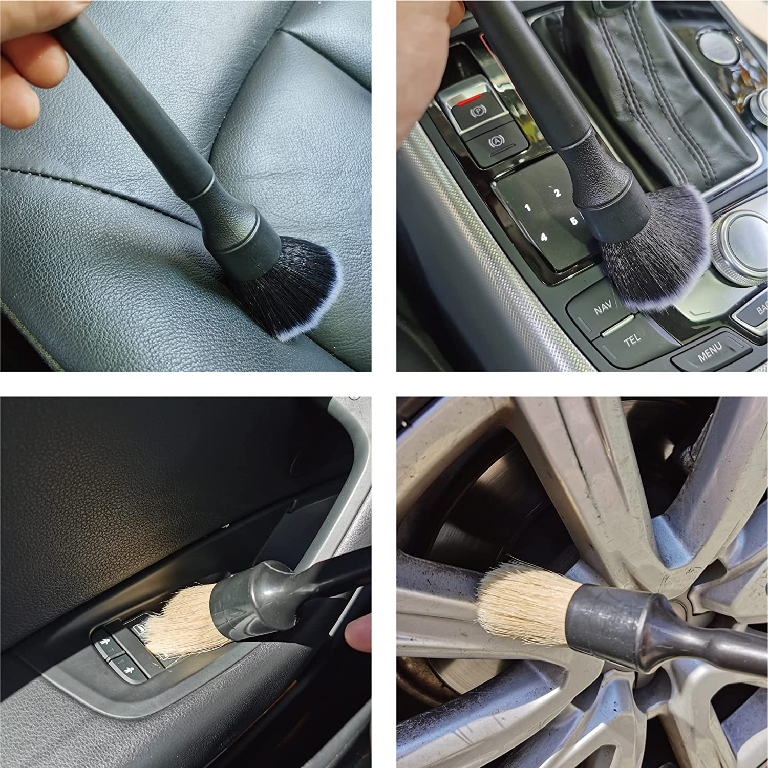 1 Pcs Car Natural Boars Hair Detailing Brush and 1 Pcs Car Ultra Soft Detailing Brush for Interior or Exterior Clean,Wheels,Tires,Engine Bay,Leather Seats,Infotainment Screens,Emblems image number 3
