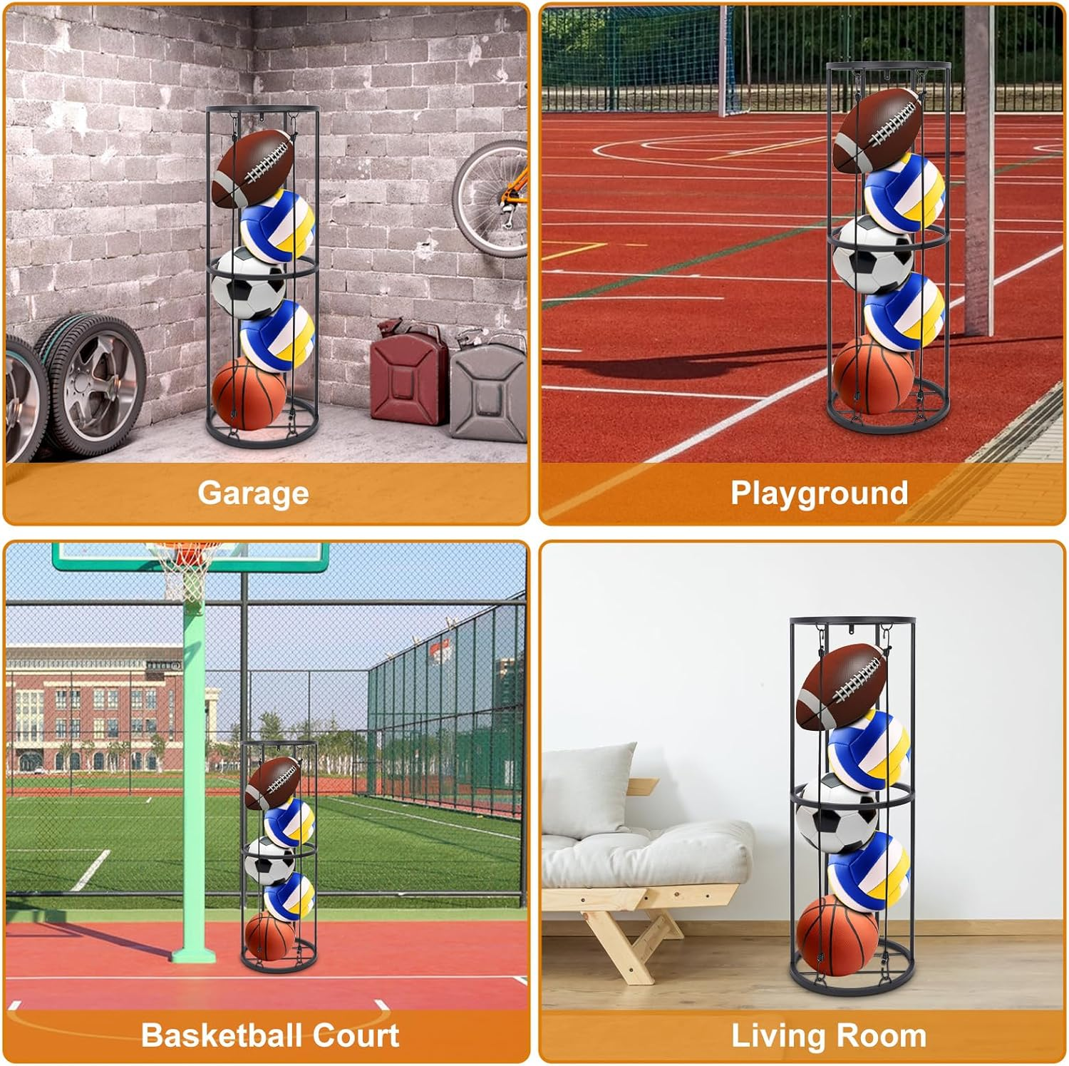 ZEMBSOYA Vertical Ball Storage Rack, Wall-Mounted Garage Sports Equipment Organizer for Basketball, Soccer and Volleyball. image number 6