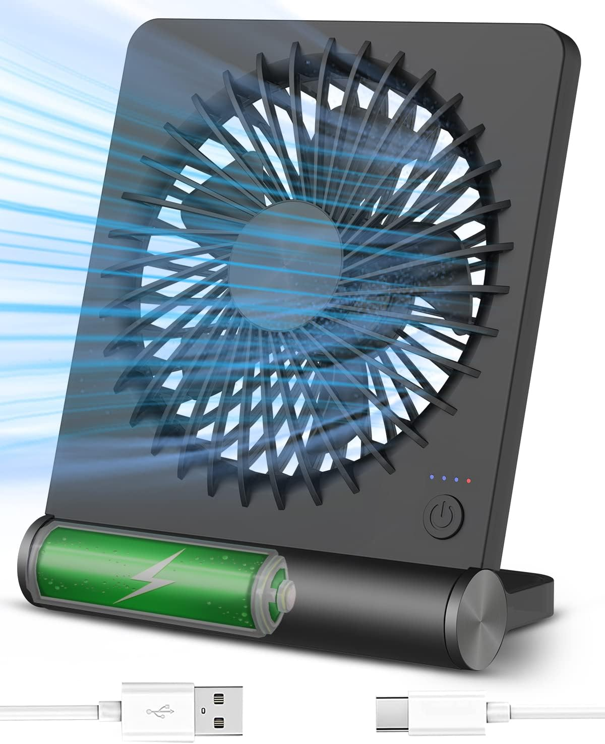 Small Desk Fan, 2000Mah Rechargeable USB Fan Battery Operated,Ultra Quiet, Strong Wind, 3 Speeds & about 4-12 Hours Longer Working, 180&deg;Foldable Mini Desktop Fan for Home Office Travel Outdoor-White