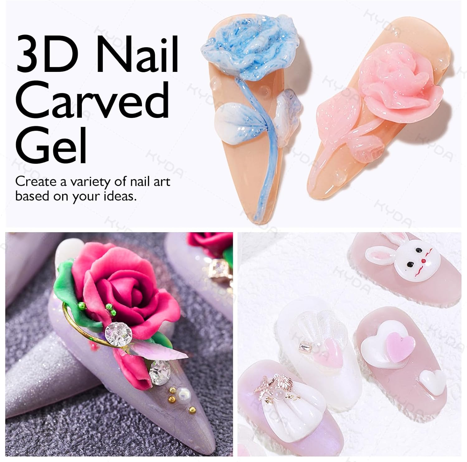 Ownest 12 Colors Sculpture Painting Nail Gel Set,3D Nail Carved Gel Sculpture Creative Painting Glue Soak off Uv,With 1 Carved Painting Pen-5G image number 6