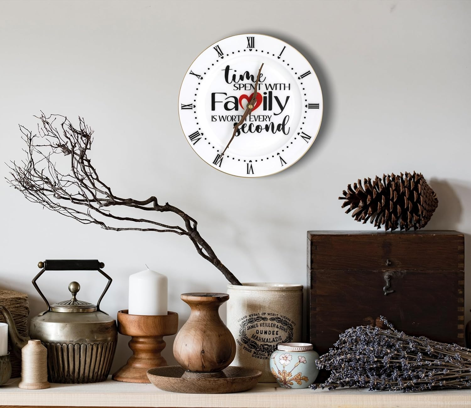 Treble Bee Family Wall Clock -10 Inch Ceramic Clock Gifts for New Home House Warming Rustic Home Decor Vintage Decoration Time Spent with Family Is Worth Every Second Clock Large Roman Numerals Silent - White-40Y image number 6