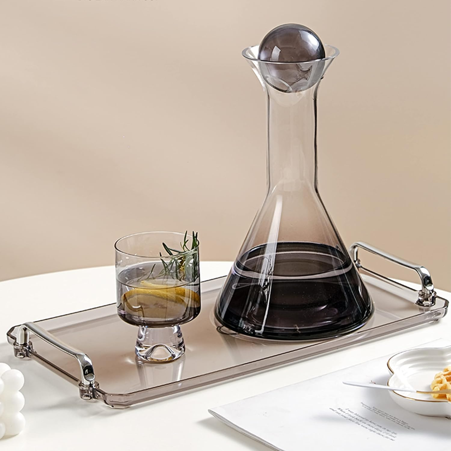 Acrylic Serving Tray with Handles Ottoman Countertop Decorative Tray Serving Tray Spill-Proof Tray for Coffee Table Living Room Bedroom 16 X 9 X 0.8 Inches - (Transparent Color) - Amber image number 5