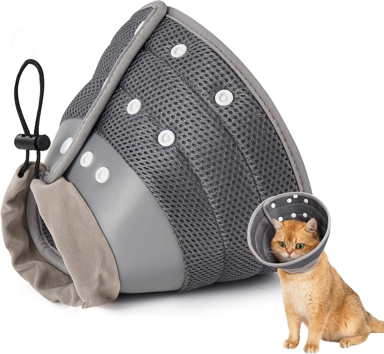 Avont Cat Cone Collar Soft to Stop Licking, Adjustable Foldable Lightweight Kitten Recovery Collar after Surgery for Small Dogs, Elizabeth Cone of Shame Alternative -Darkgrey(S)