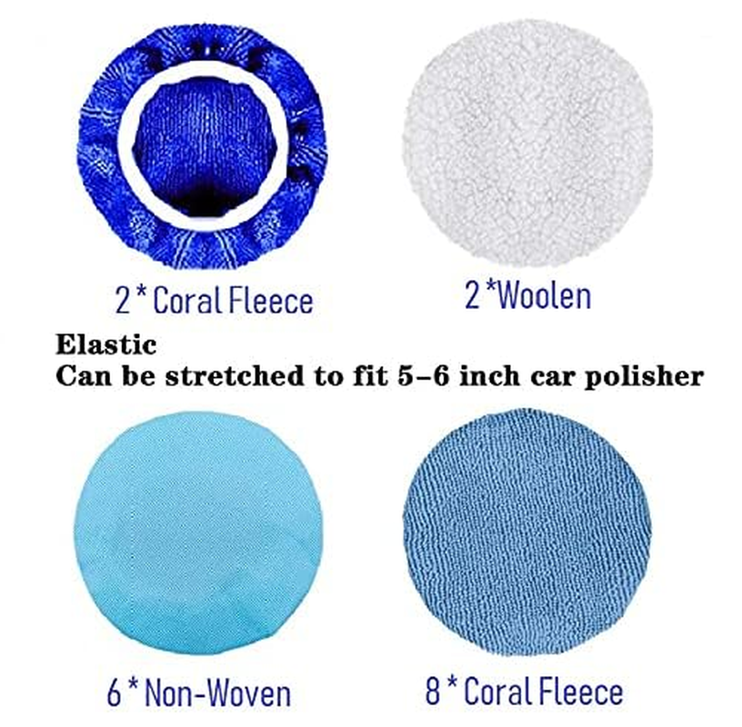 18 Pcs Polishing Bonnet,5-6 Inches Buffing Pads,6 Inch Polishing Pads, Car Buffer Bonnet, Car Wax Cover Kit, 8 Microfiber, 6 Non-Woven, 2 Woolen, 2 Coral Fleece for Orbital Buffer Polisher