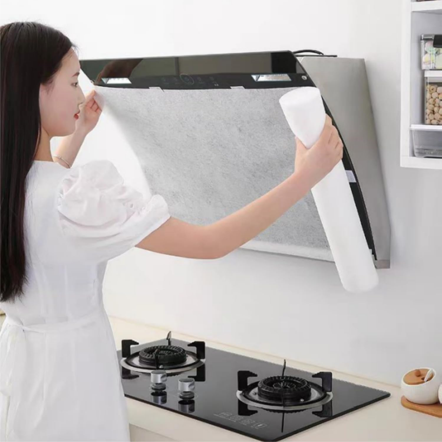 MILIOG Range Hood Filter Paper Roll, Non-Woven Oil Absorbing & Flame Retardant Universal Grease Filter for Cooker Hood/Extractor Fan, 46Cm X 10M with Magnetic Strips & Adhesive image number 3