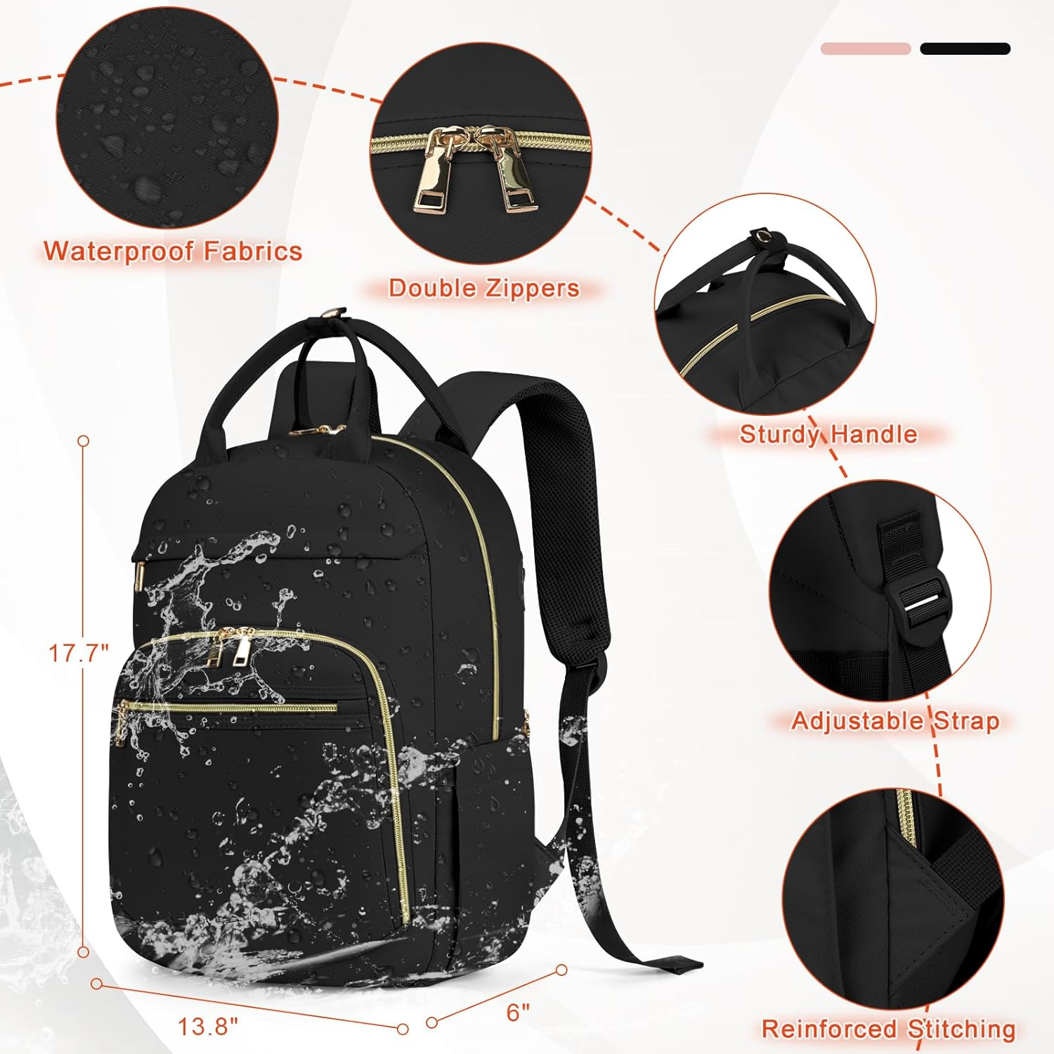 KTMOUW Backpack for Women Laptop Backpack 15.6 Inch Water Resistant Daypack for Travel Work Casual Use, with USB Charging Port image number 4