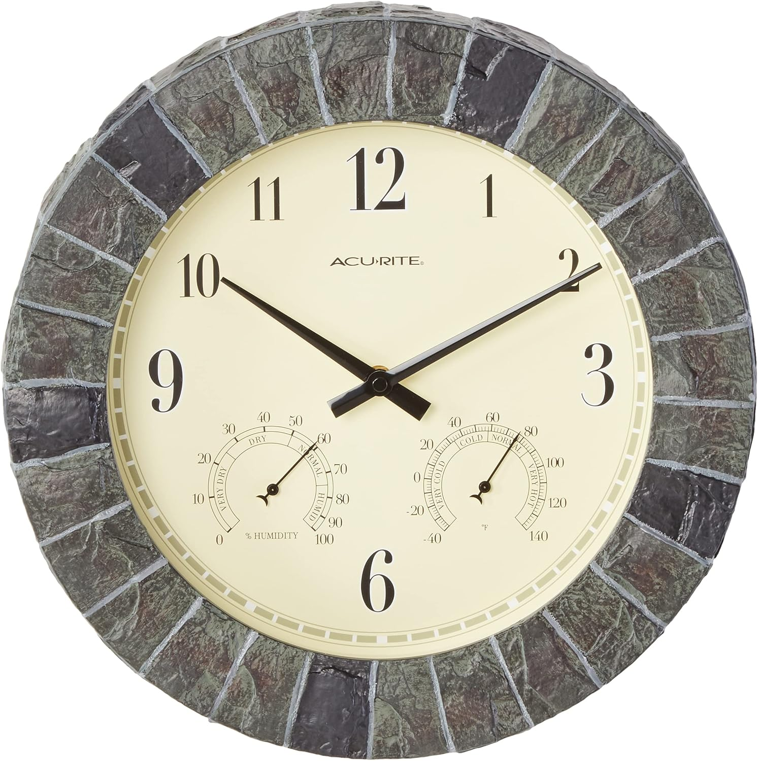 Acurite 02418 14-Inch Faux-Slate Indoor/Outdoor Wall Clock with Thermometer, Hygrometer image number 2