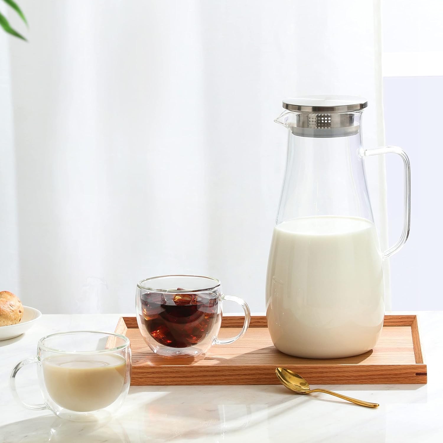 Cnglass Double Walled Glass Cappuccino Mugs 240Ml/8.1Oz,Clear Insulated Glass Coffee Cups with Handle for Espresso,Latte,Cappuccino,Tea,Set of 2 image number 2