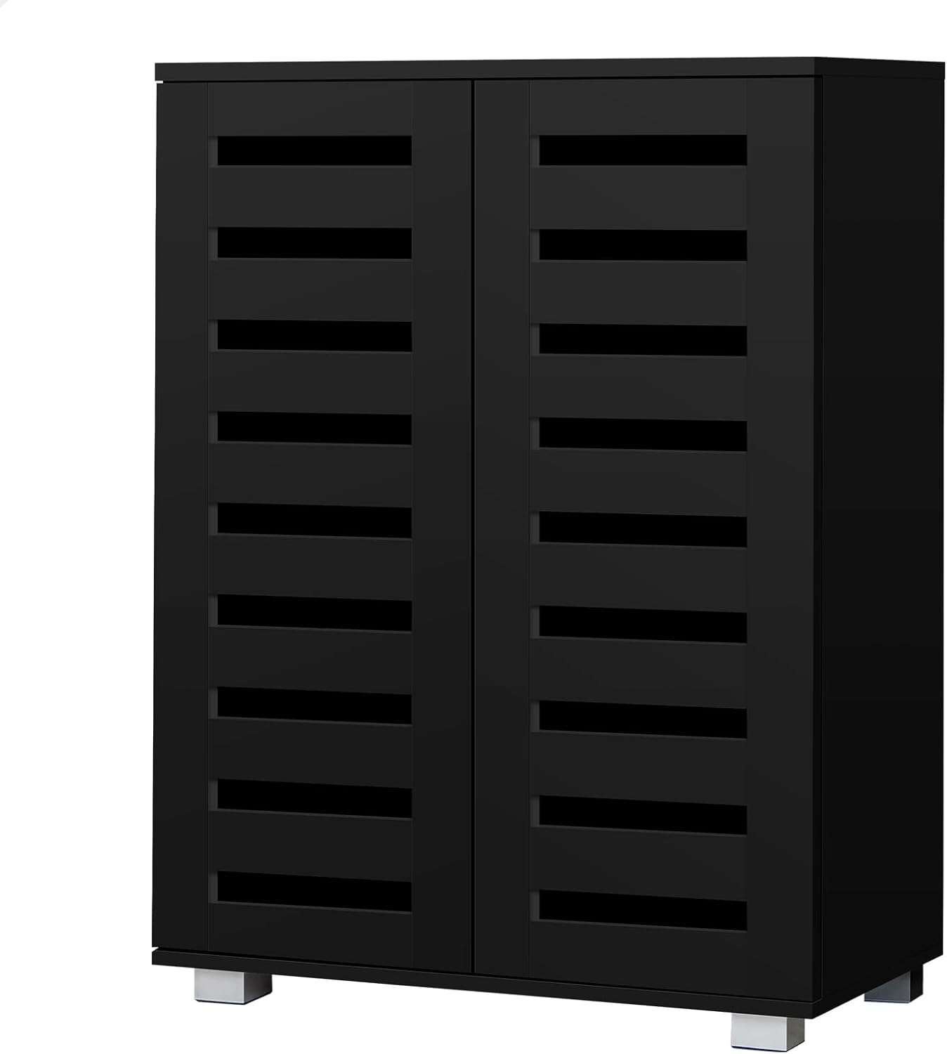 ALFORDSON Shoe Cabinet 30 Pairs Shoes Storage Rack Adjustable Cabinets Organiser Drawer Shelf with Slatted Doors, Wooden Home Furniture for Living Room, Entryway, Hallway, 97Cm Black