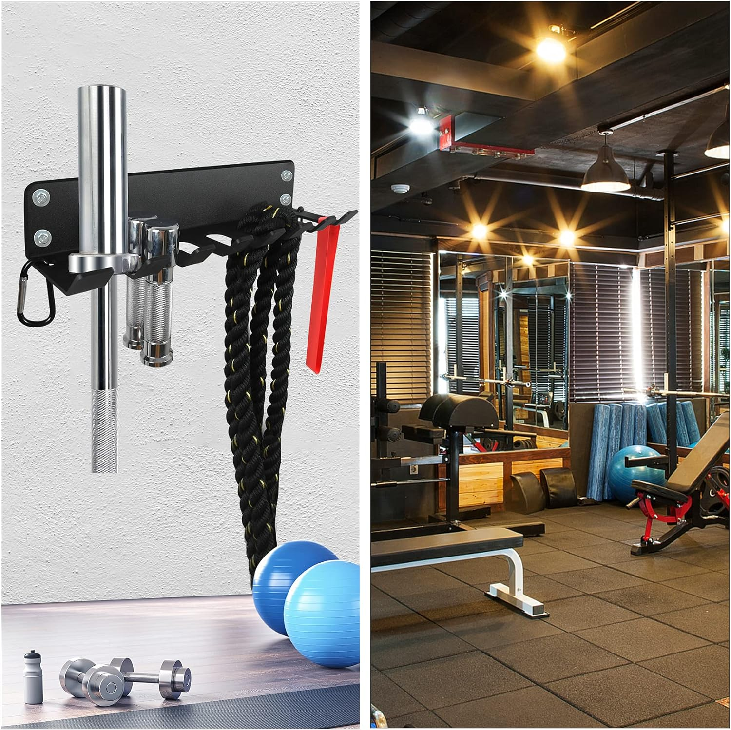 Vehcarc Home Gym Storage, Heavy-Duty Barbell Holder, Barbell Storage for Olympic Barbell, Gym Accessories Kettlebells Weight Bar Workout Rack Equipment Fitness Foam Roller Jump Rope Resistance Band image number 4