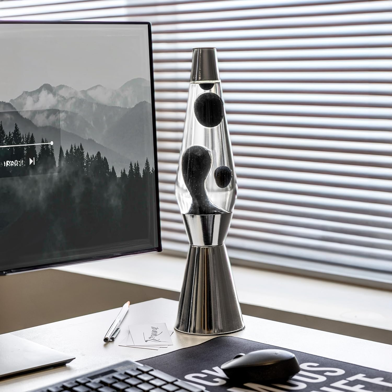 Fisura Lava Lamp Black Chrome Base, Black Lava and Clear Liquid Retro Lava Lamp with Spare Bulb. 11.5Cm X 11.5Cm X 40Cm image number 5