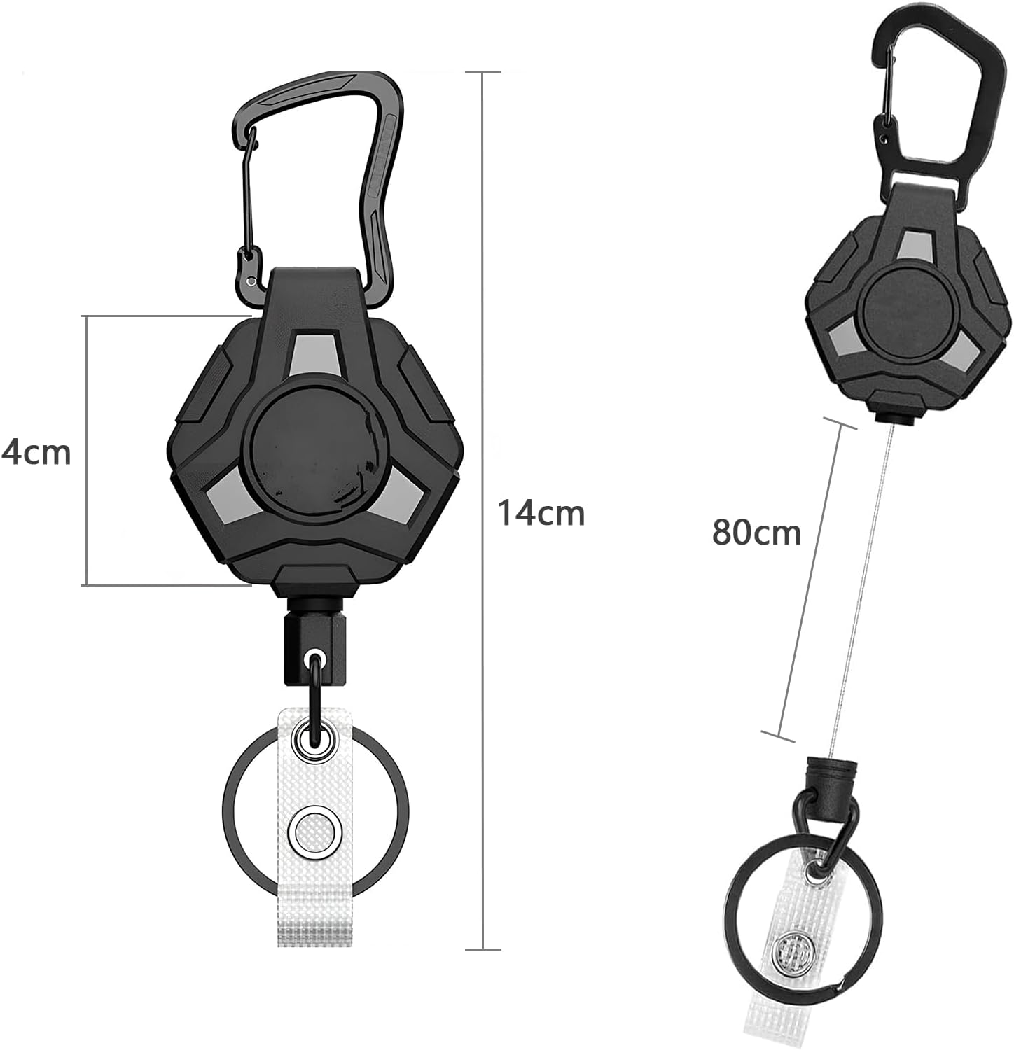 2 Pack Retractable Keychain, Lanyard Retractable Keyring Heavy Duty, ID Badge Reel with 81Cm Steel Wire Rope, Extendable Badge Holder with Clip - Black